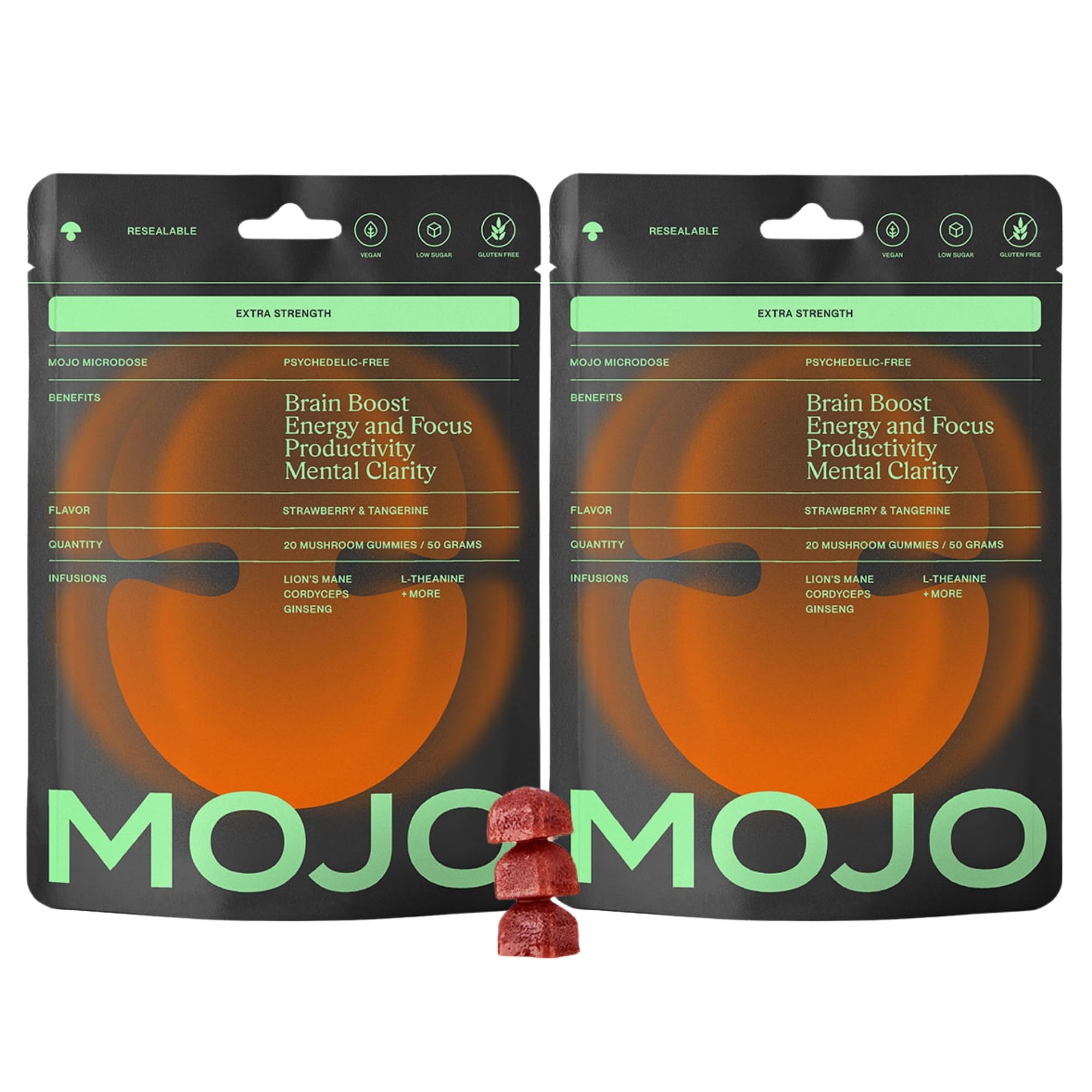 Mojo Focus: gommes à la crinière de lion pour concentration et clarté mentale.