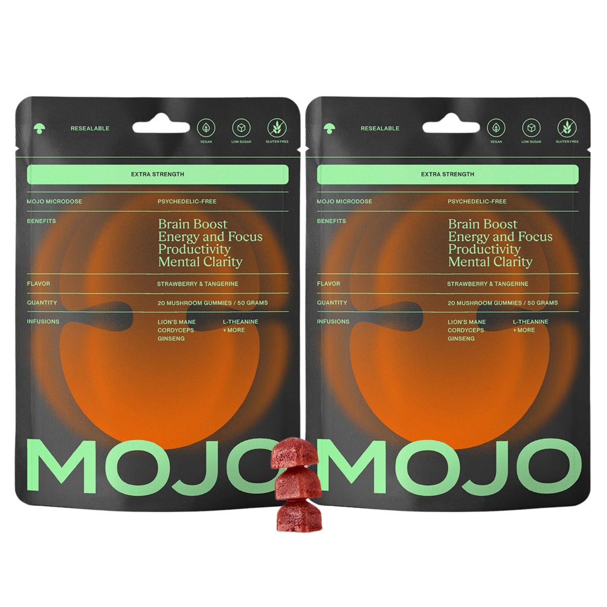 Mojo Focus: gommes à la crinière de lion pour concentration et clarté mentale.