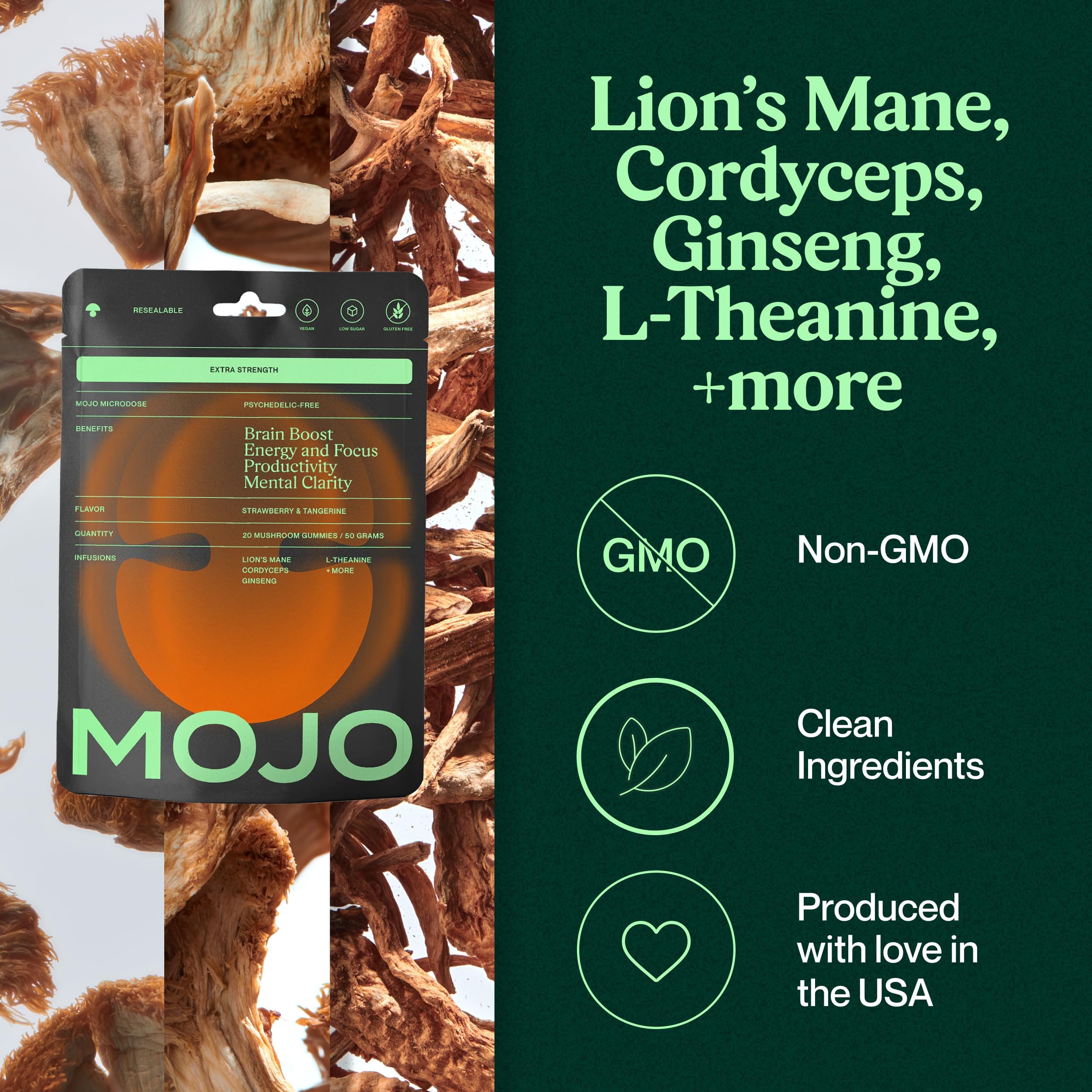 Mojo Focus: gommes au gingembre pour énergie fluide et soutien digestif.