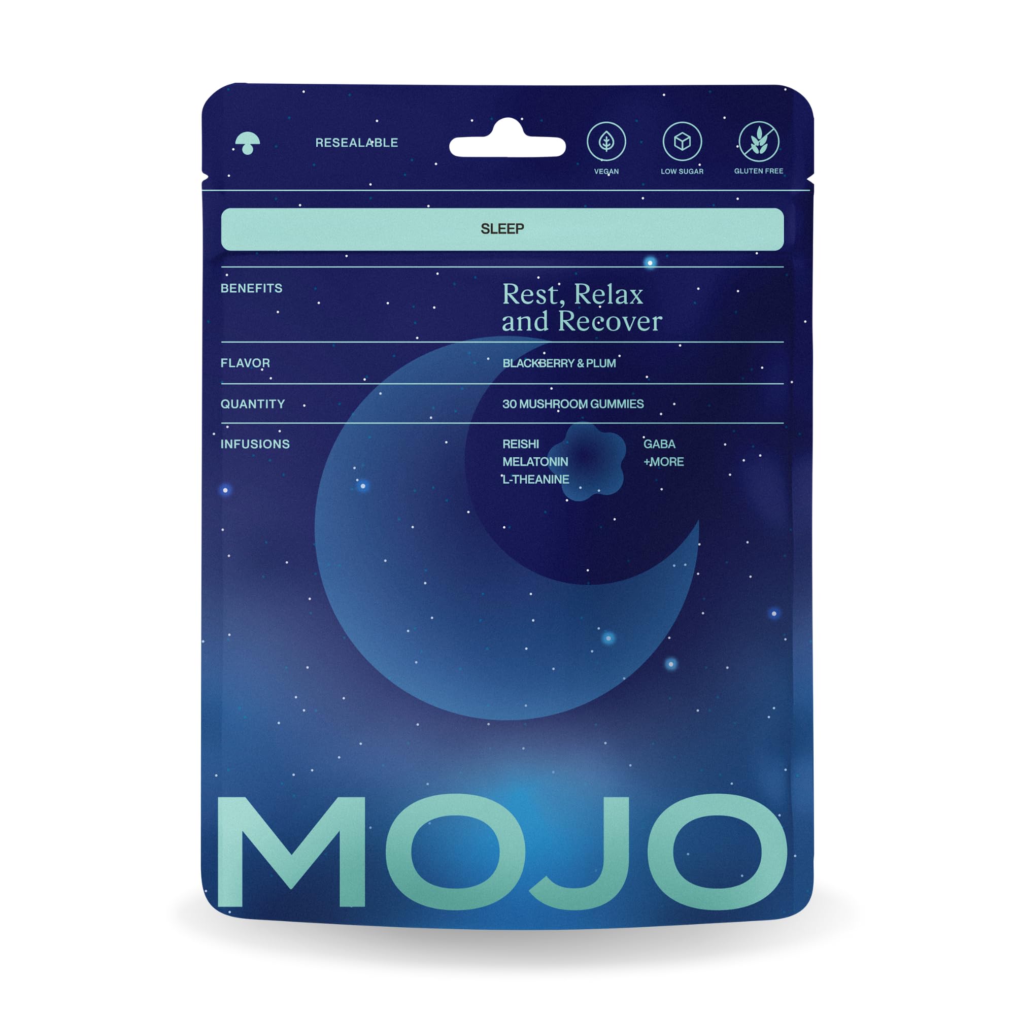 Gommes Mojo Sleep dans la boîte, favorisant un repos profond.