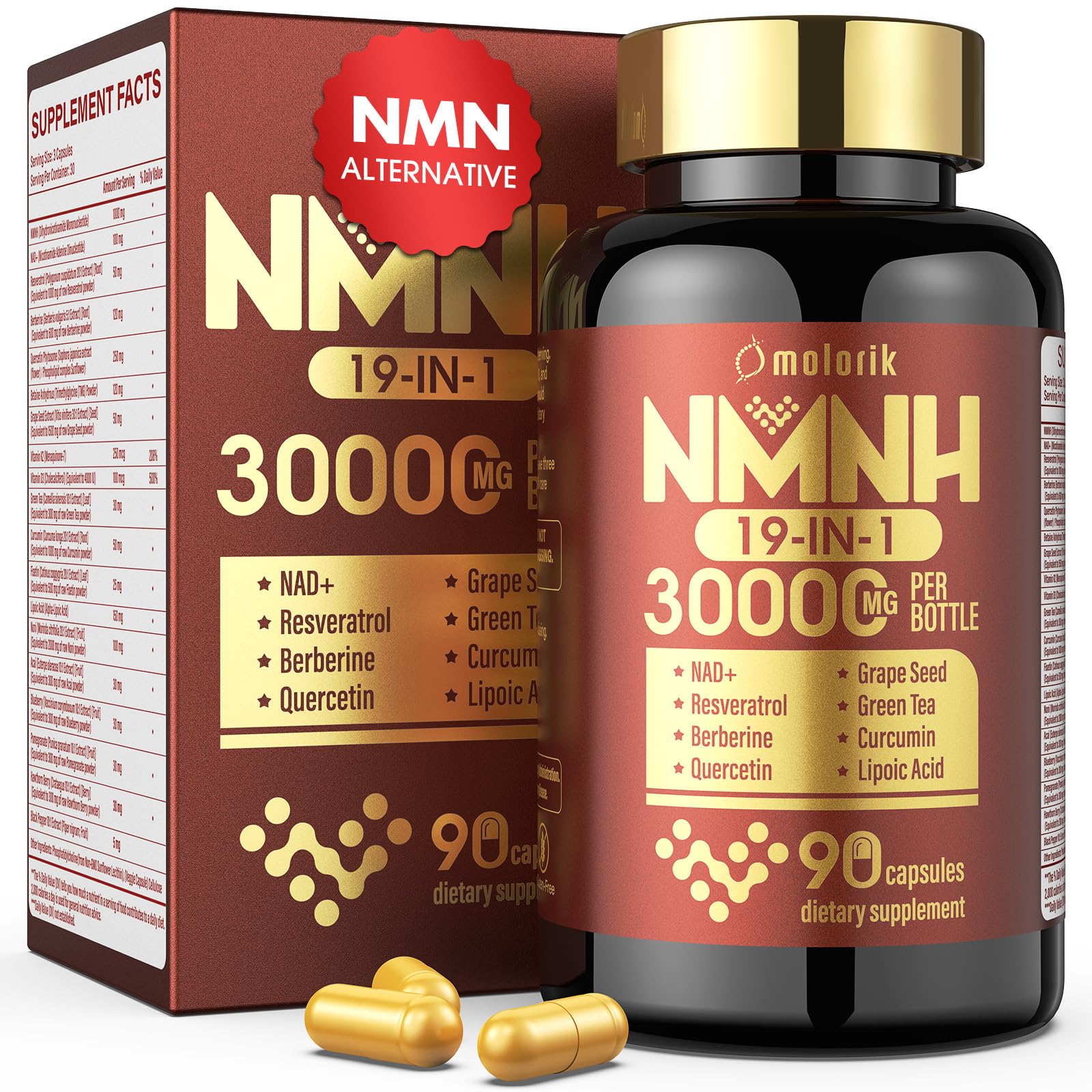 Molorik Pure NMNH Bouteille – 90 capsules pour énergie quotidienne.