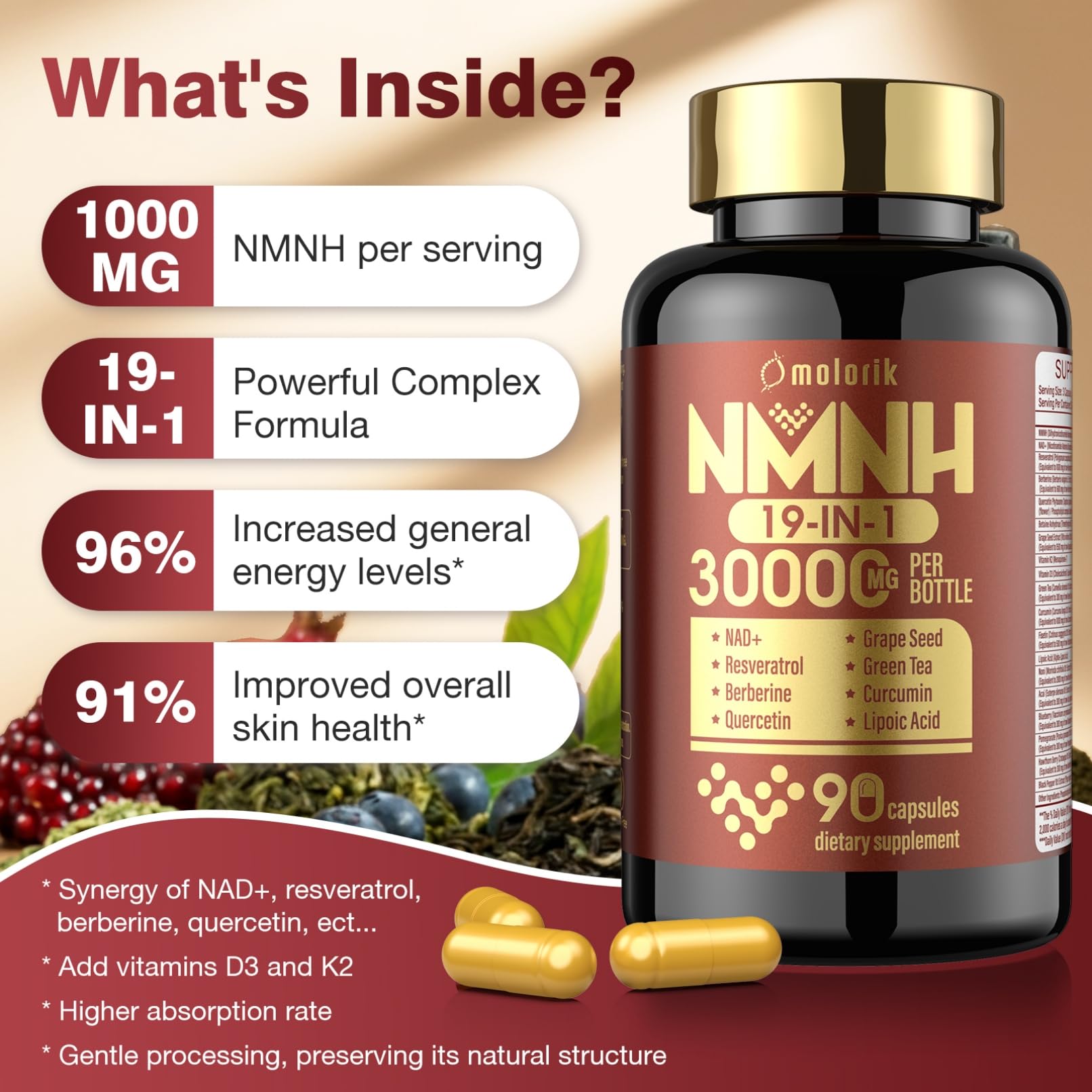 Molorik Pure NMNH Utilisation quotidienne – dose simple et pratique.