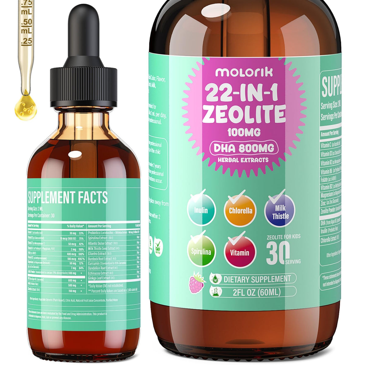 Molorik Pure Zeolite Detox – bouteille framboise 60 ml prête à l’emploi