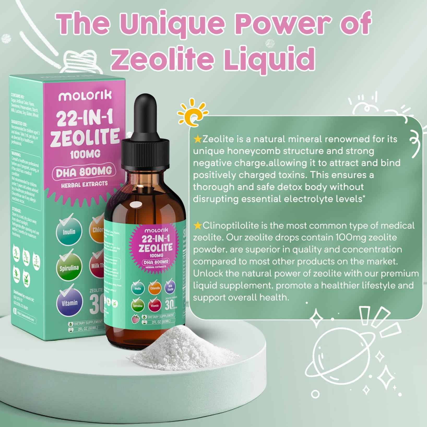 Emballage Molorik Pure Zeolite Detox affiché clairement sur l’étui.