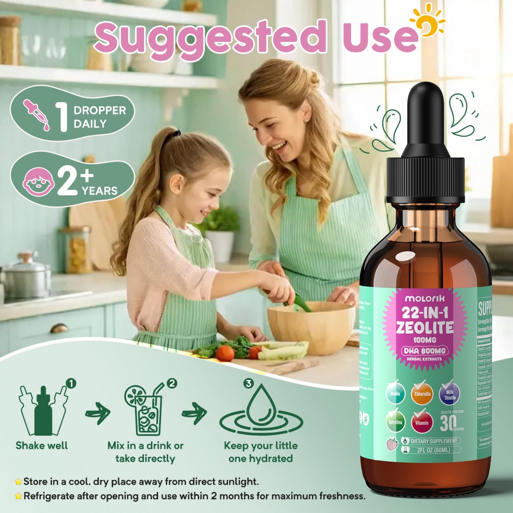 Enfants et adultes utilisant Molorik Pure Zeolite Detox dans leur routine.