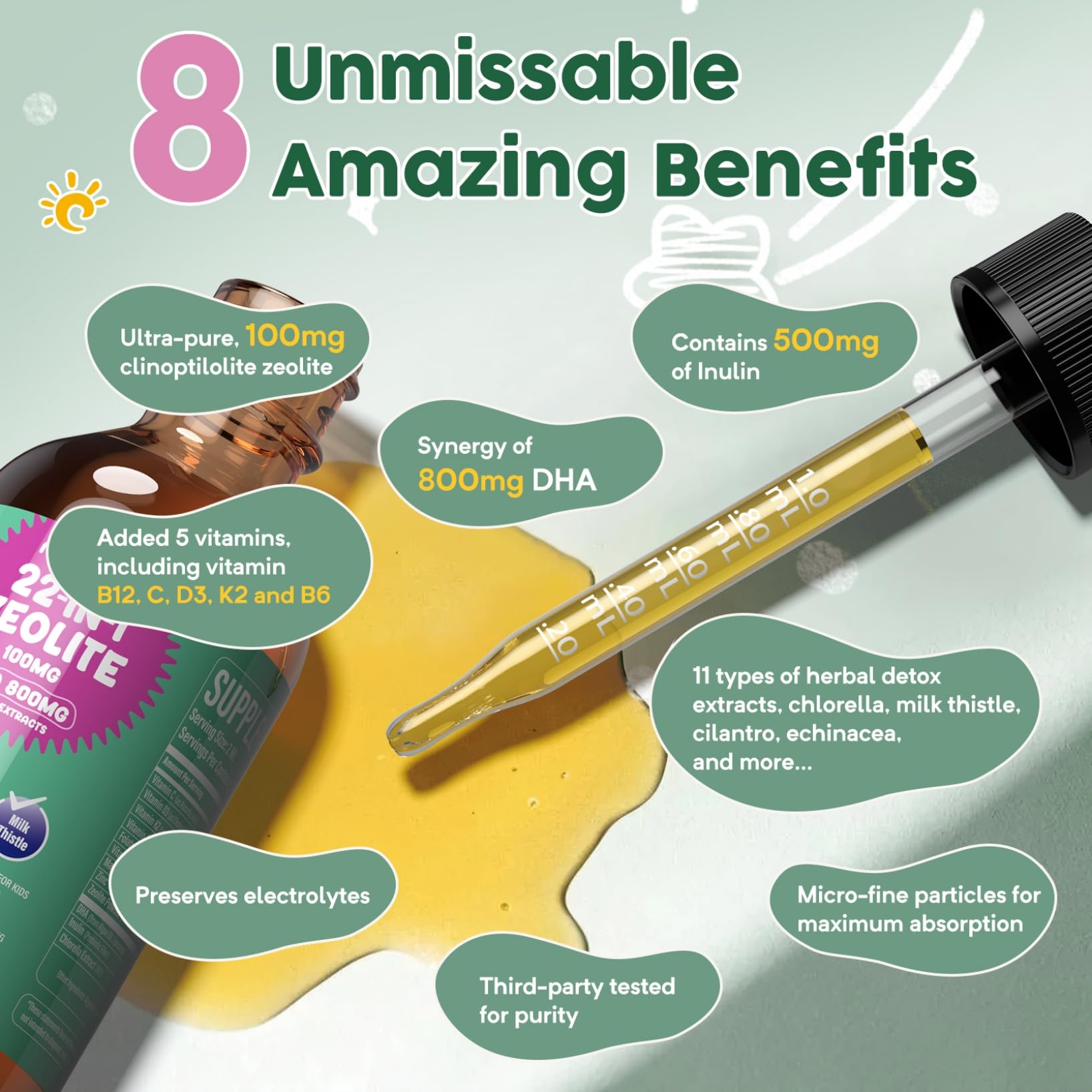 Extrait de Ginkgo et DHA dans Molorik Pure Zeolite Detox pour la concentration.