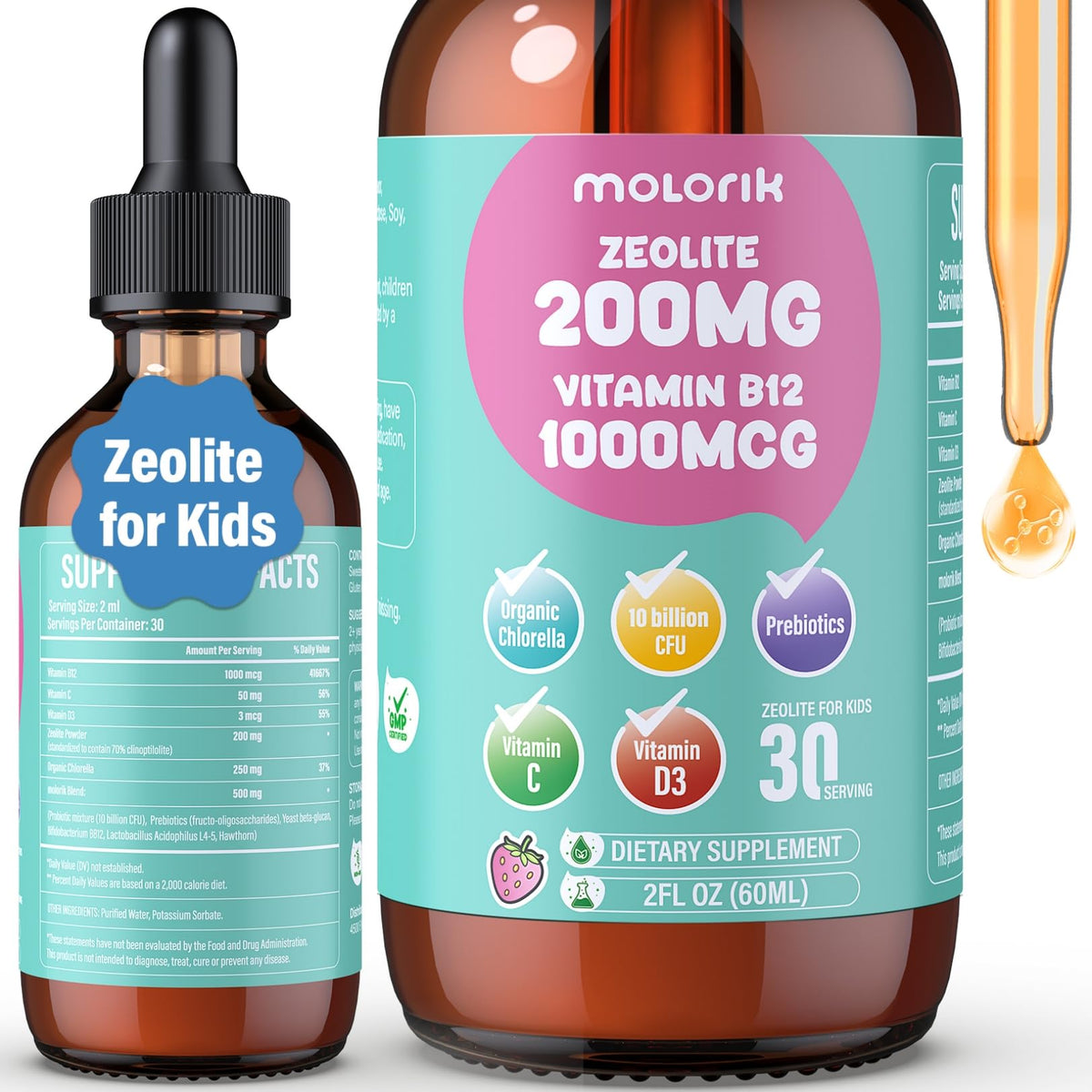 Molorik Pure Zeolite: bouteille-gouttes 60 ml pour un dosage pratique au quotidien
