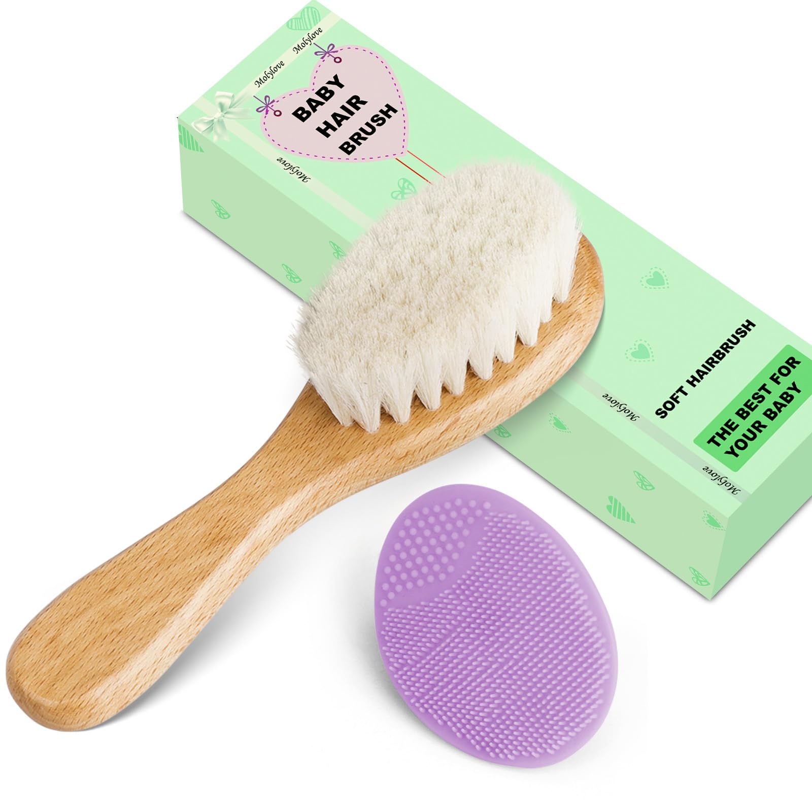Molylove brosse croûtes cheveux bébé en silicone violet pour lavage délicat.
