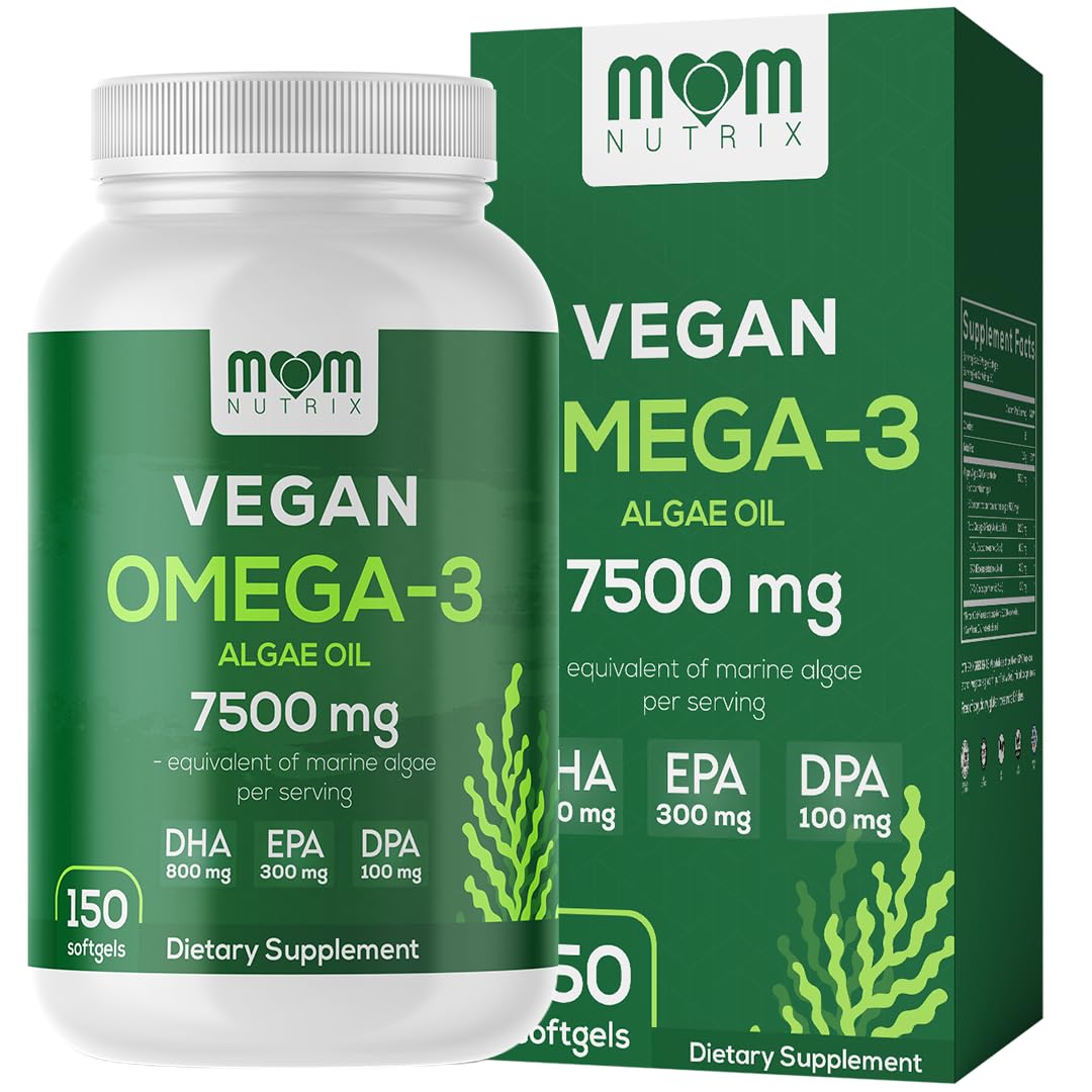 MOM NUTRIX Omega3 algue, bouteille, soutien potentiel du cœur et du cerveau.
