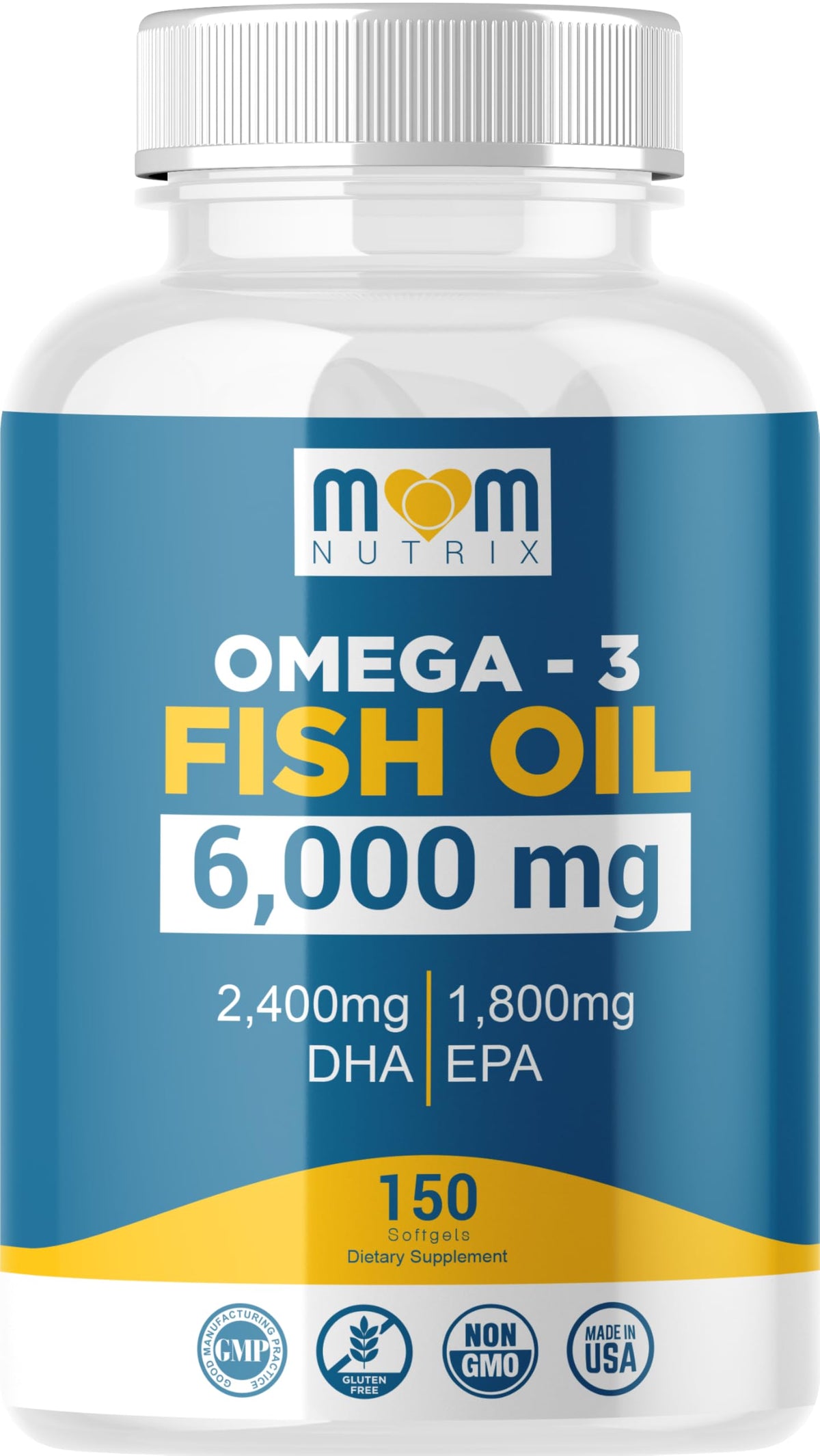 MOM NUTRIX Omega 3: bouteille et gélules molles à absorption optimale.