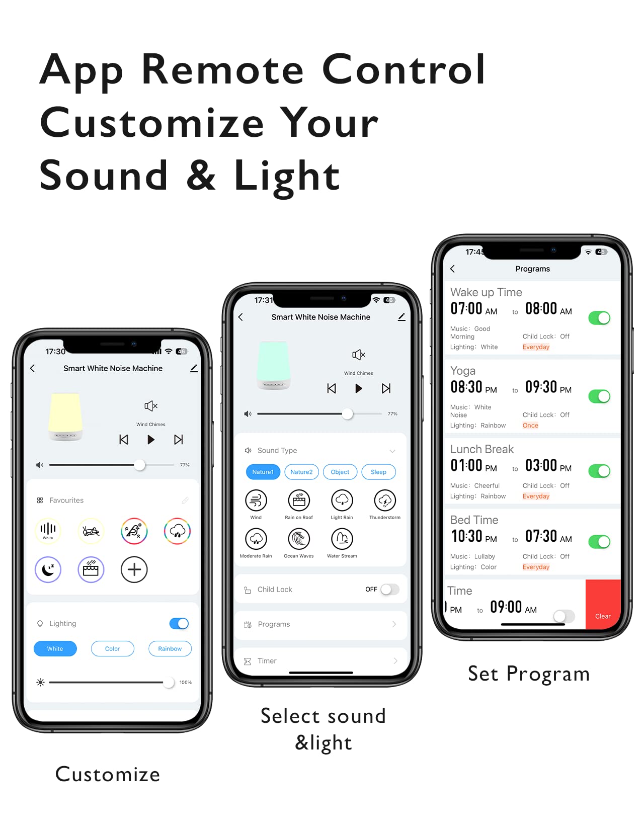 Momcozy machine à bruits compatible contrôle à distance via smartphone.