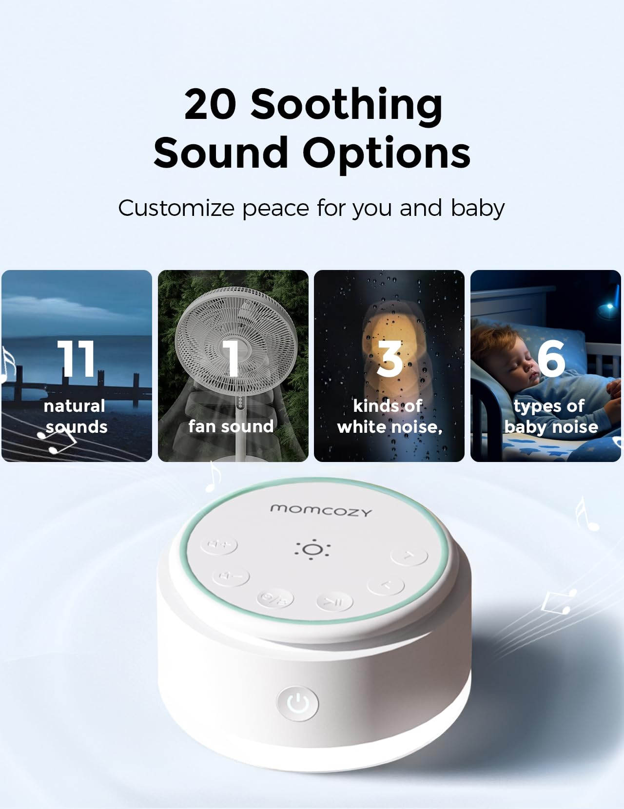 Momcozy-chronometre-memoire-reglages: mémorisation du son et du volume.
