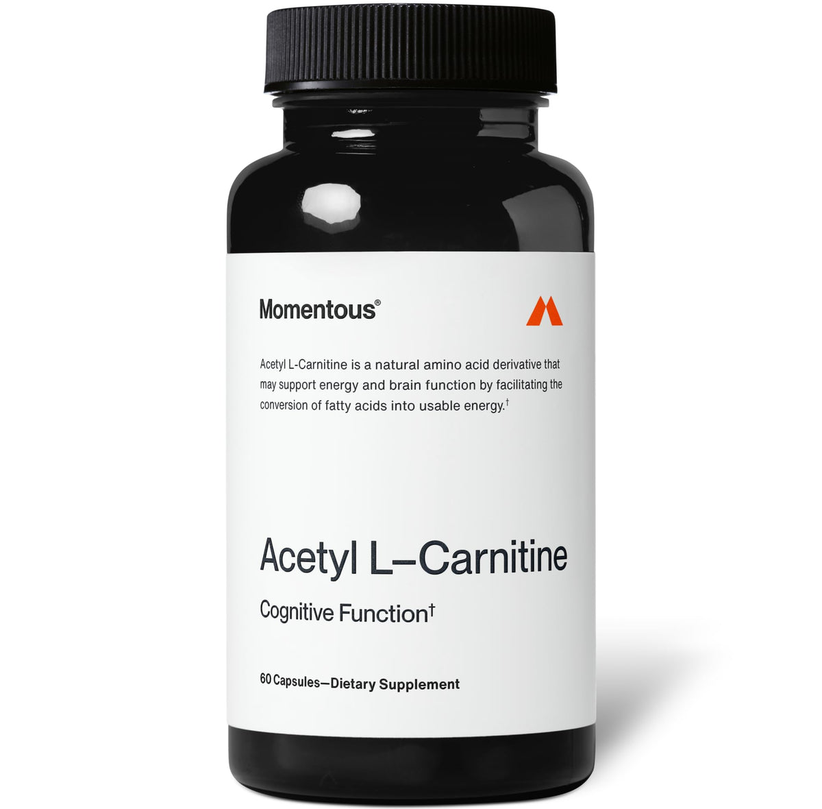 Momentous Acetyl L-Carnitine: bouteille visible, soutien potentiel à la clarté mentale.