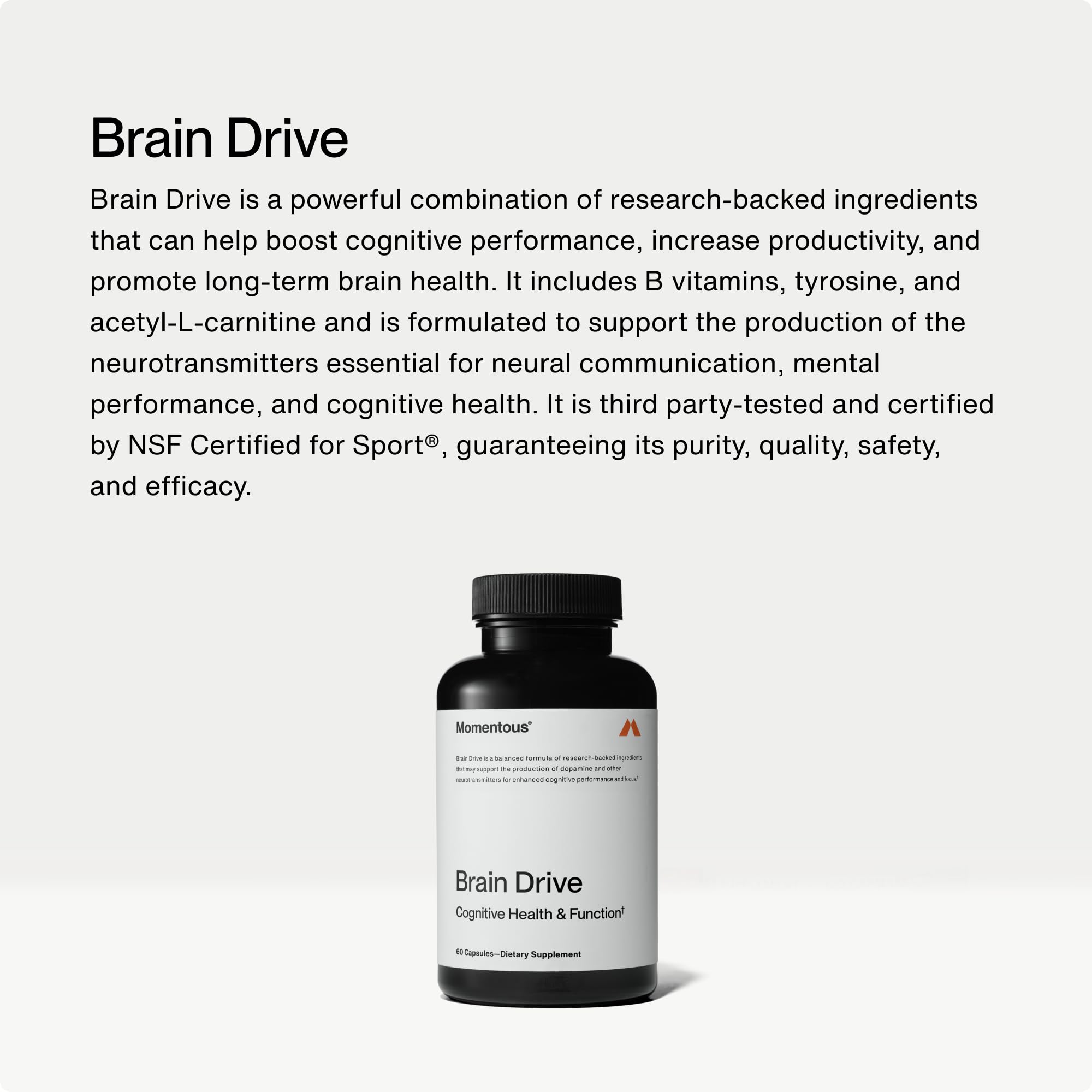 Momentous Brain Drive : étiquette nutritionnelle lisible et informative.