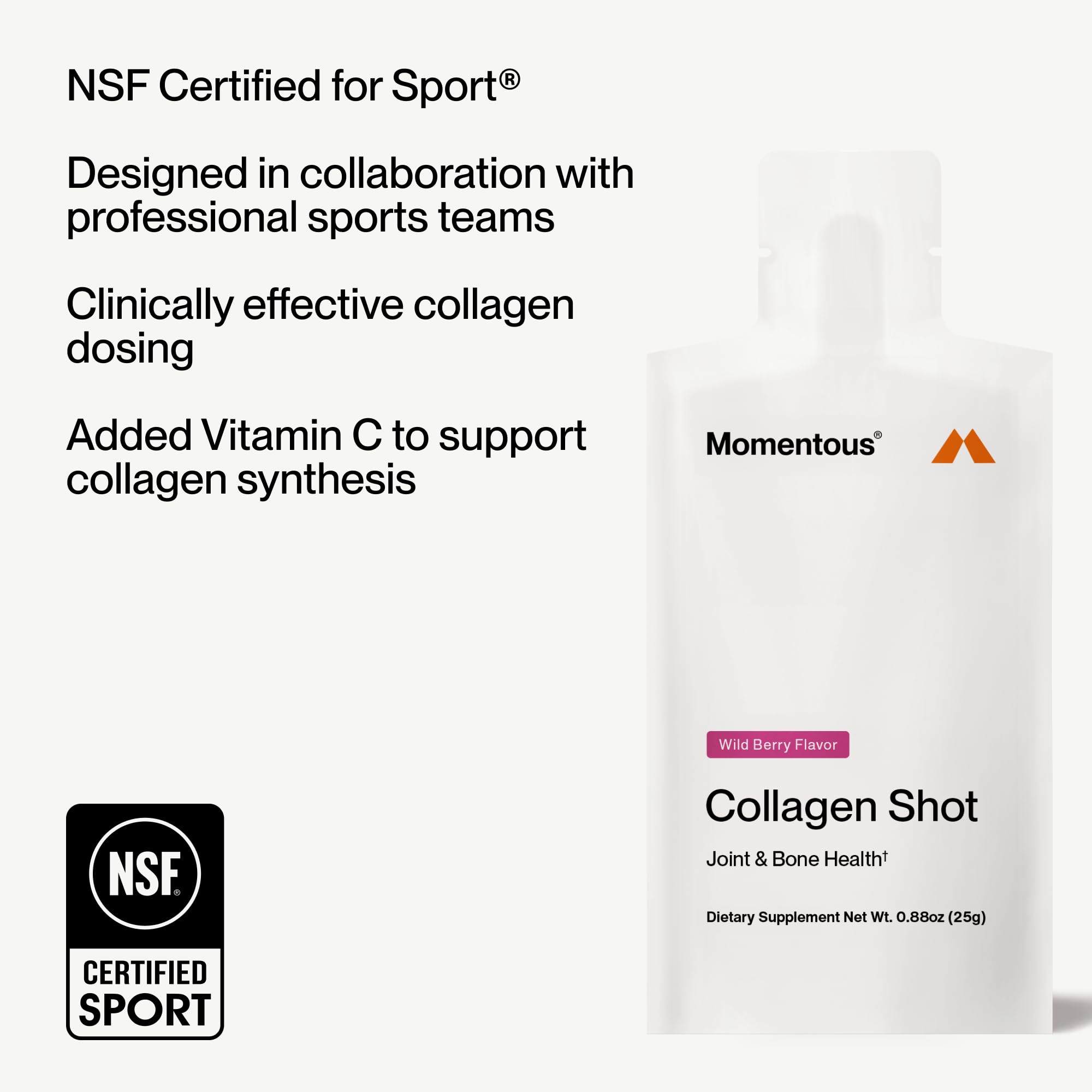 Momentous Collagen Shot : bienfaits potentiels pour les articulations lors d'efforts quotidiens.