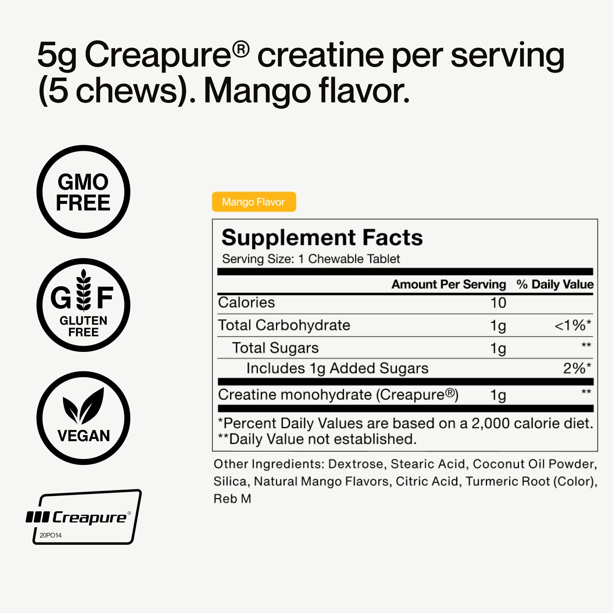 Momentous Creatine Chews Creapure, ingrédients purs et végan.