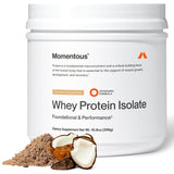 Momentous Essential Chocolat Coco, paquet, source pratique de protéines après l'entraînement.