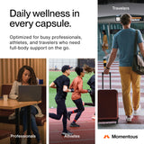 Momentous Essentiel Multivitamine – boîte design reflétant pureté et qualité certifiée.