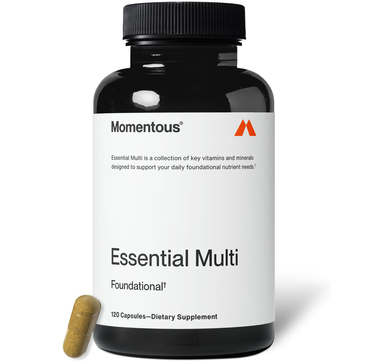 Momentous Essentiel Multivitamine – bouteille montrant énergie et bien-être quotidien.