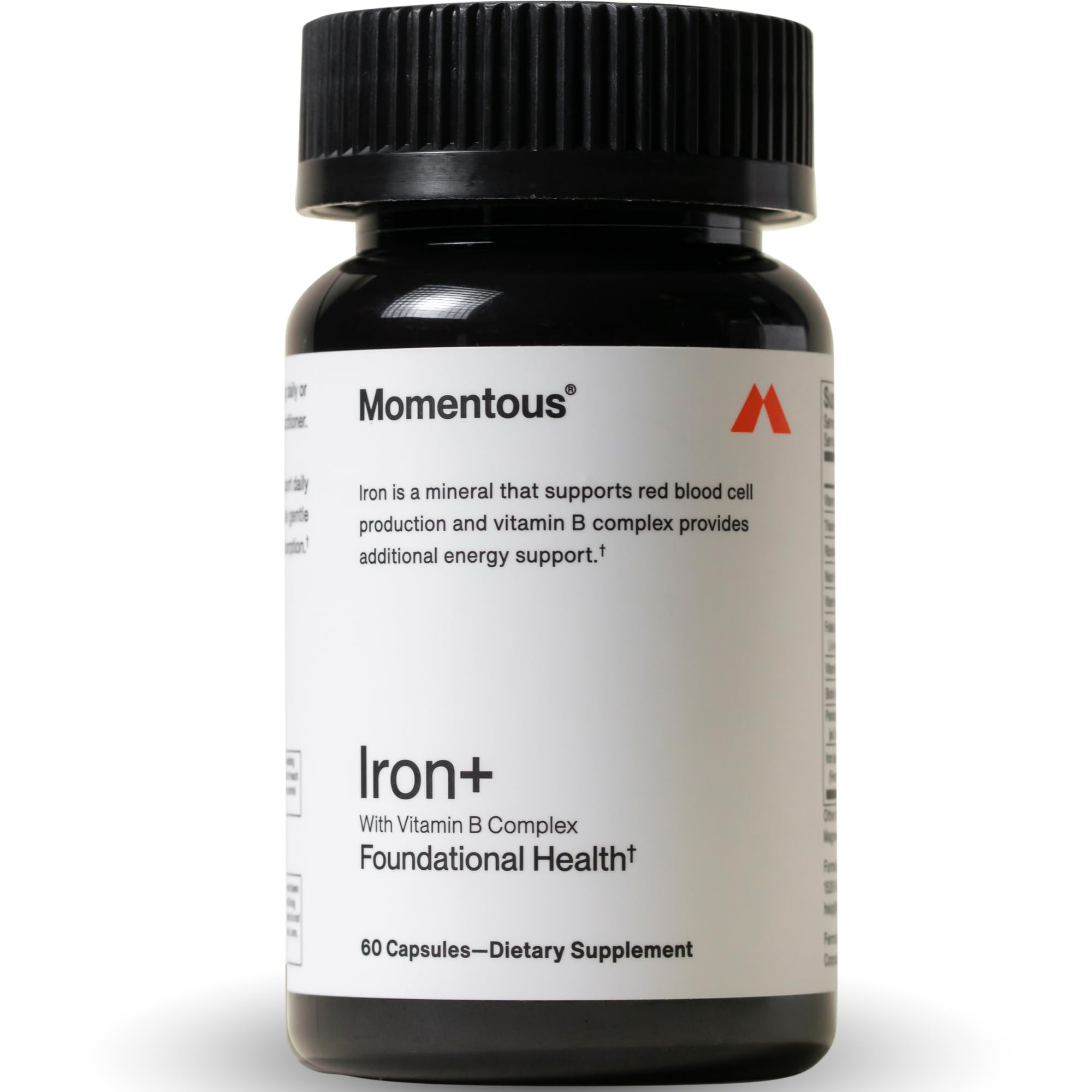 Momentous Iron+ - Bouteille de capsules: soutien potentiel à l'énergie pour l'entraînement.
