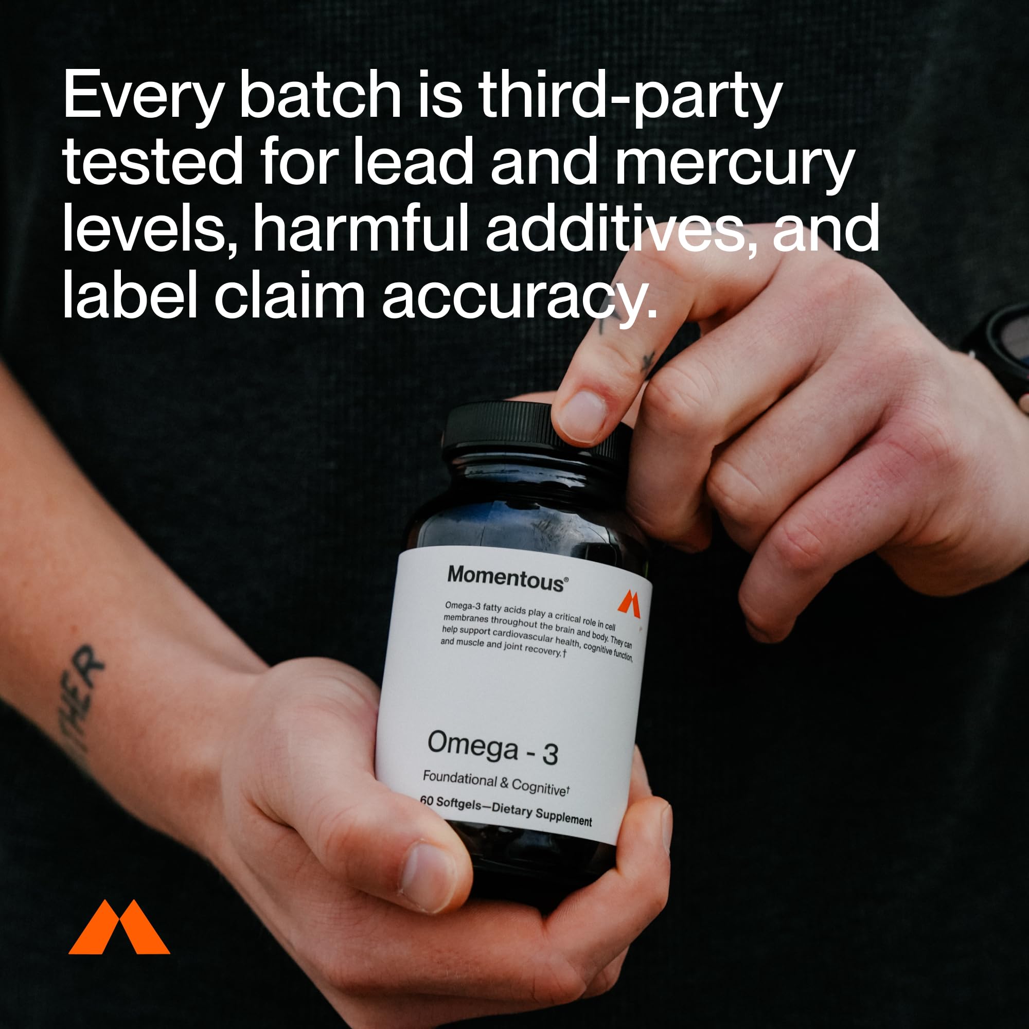 Momentous Omega-3 : bouchon à fermeture sécurisée.