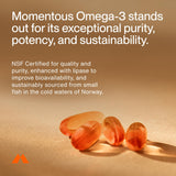 Momentous Omega-3 : étiquette claire avec dosage recommandé.
