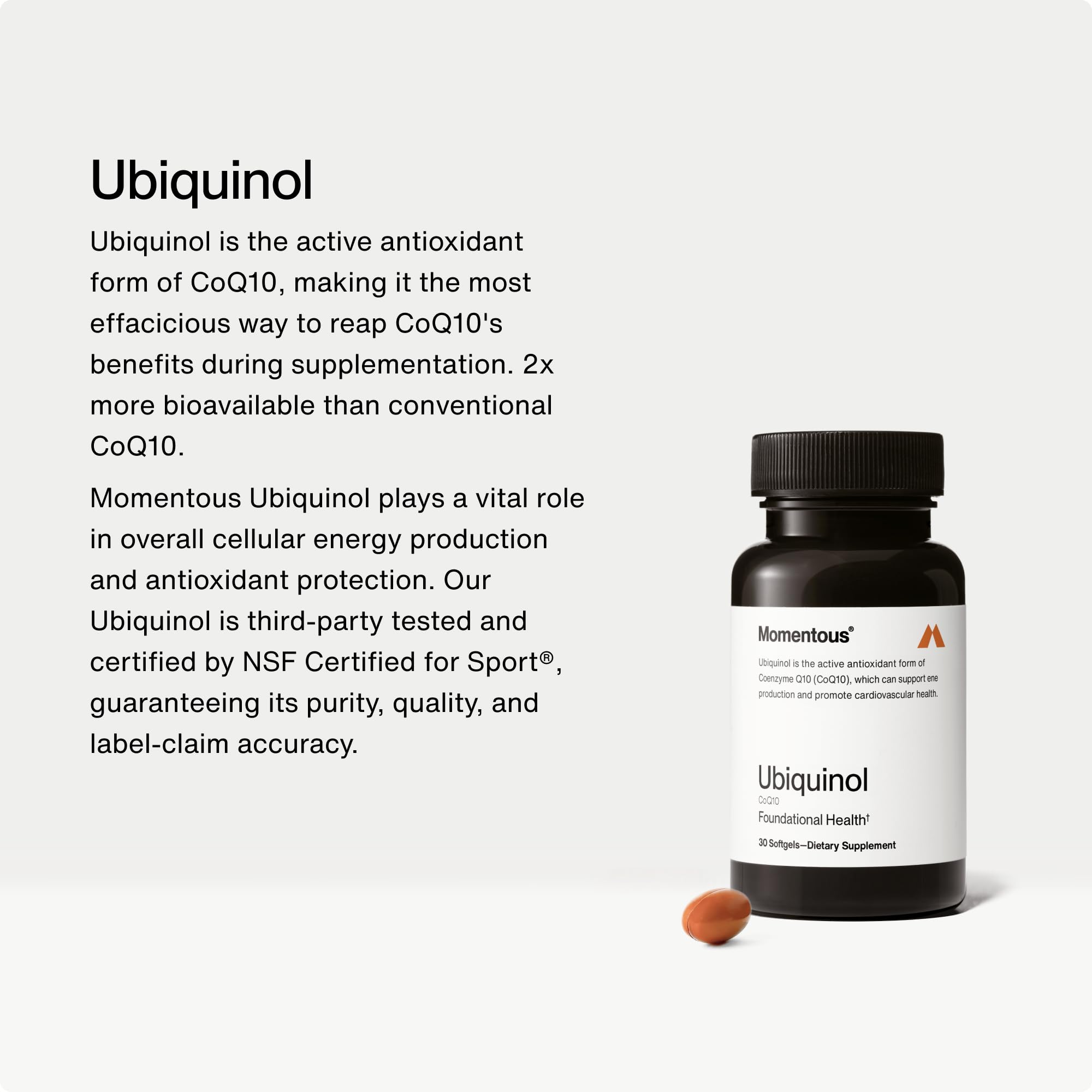 Momentous Ubiquinol, étiquette nutritionnelle claire pour suivre votre routine.