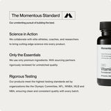 Momentous Vitamine D3 – bouteille sur table, présentation soignée et fiable.