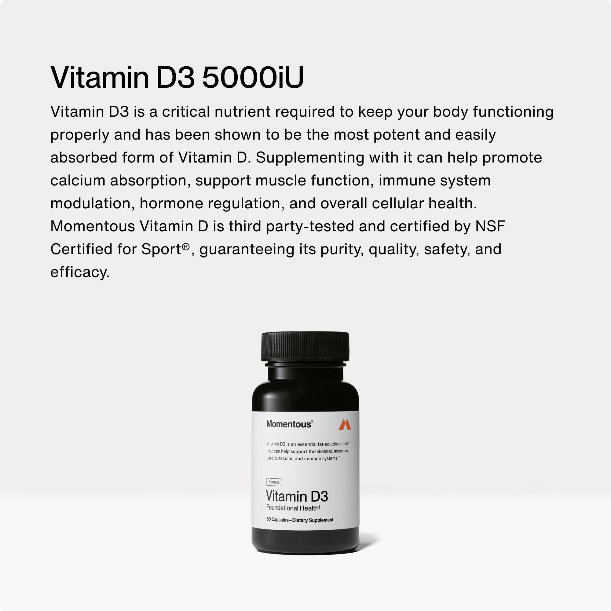 Momentous Vitamine D3 – gélules en gros plan, texture facile à avaler.