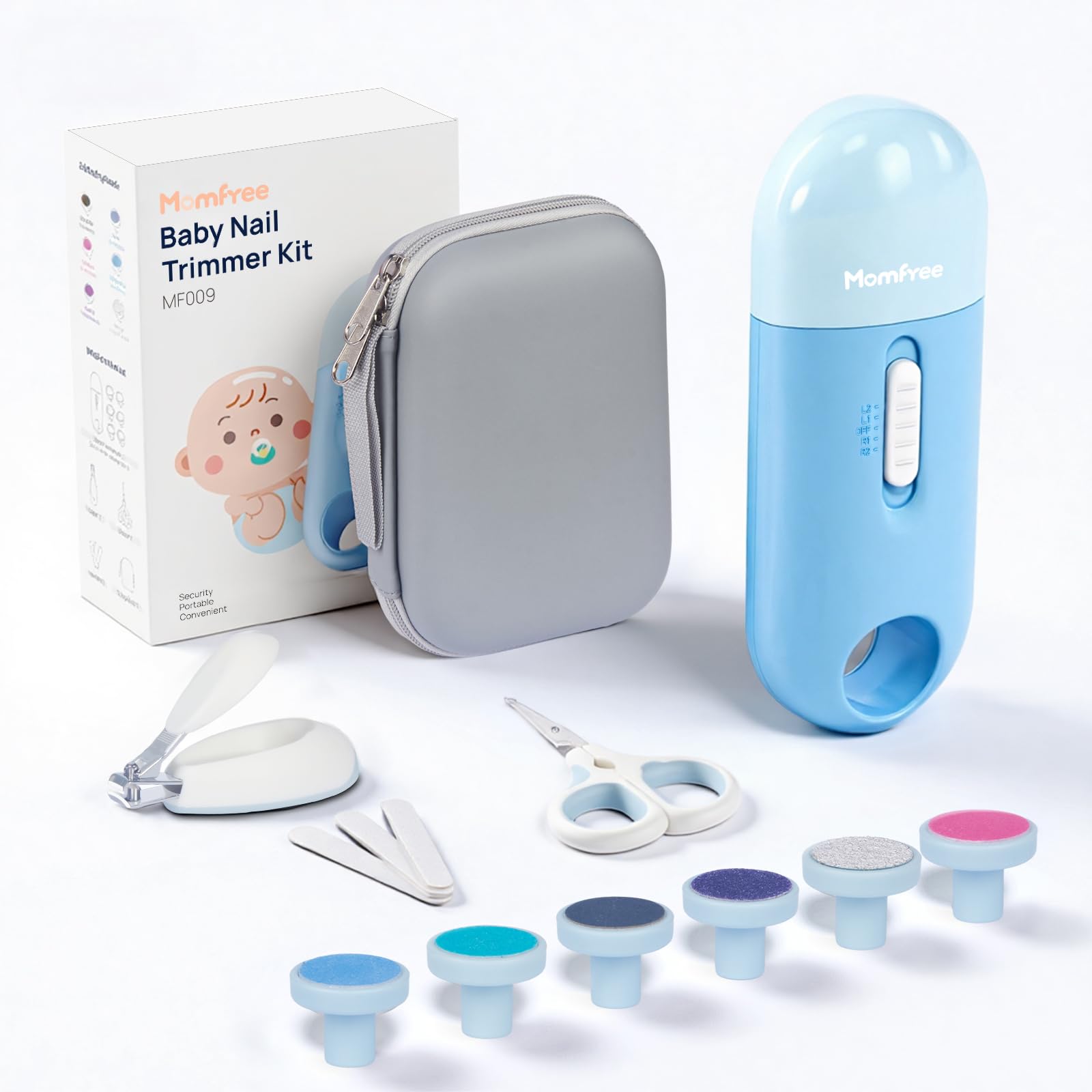 Momfree lime à ongles bébé électrique avec lumière intégrée pour soin en douceur.