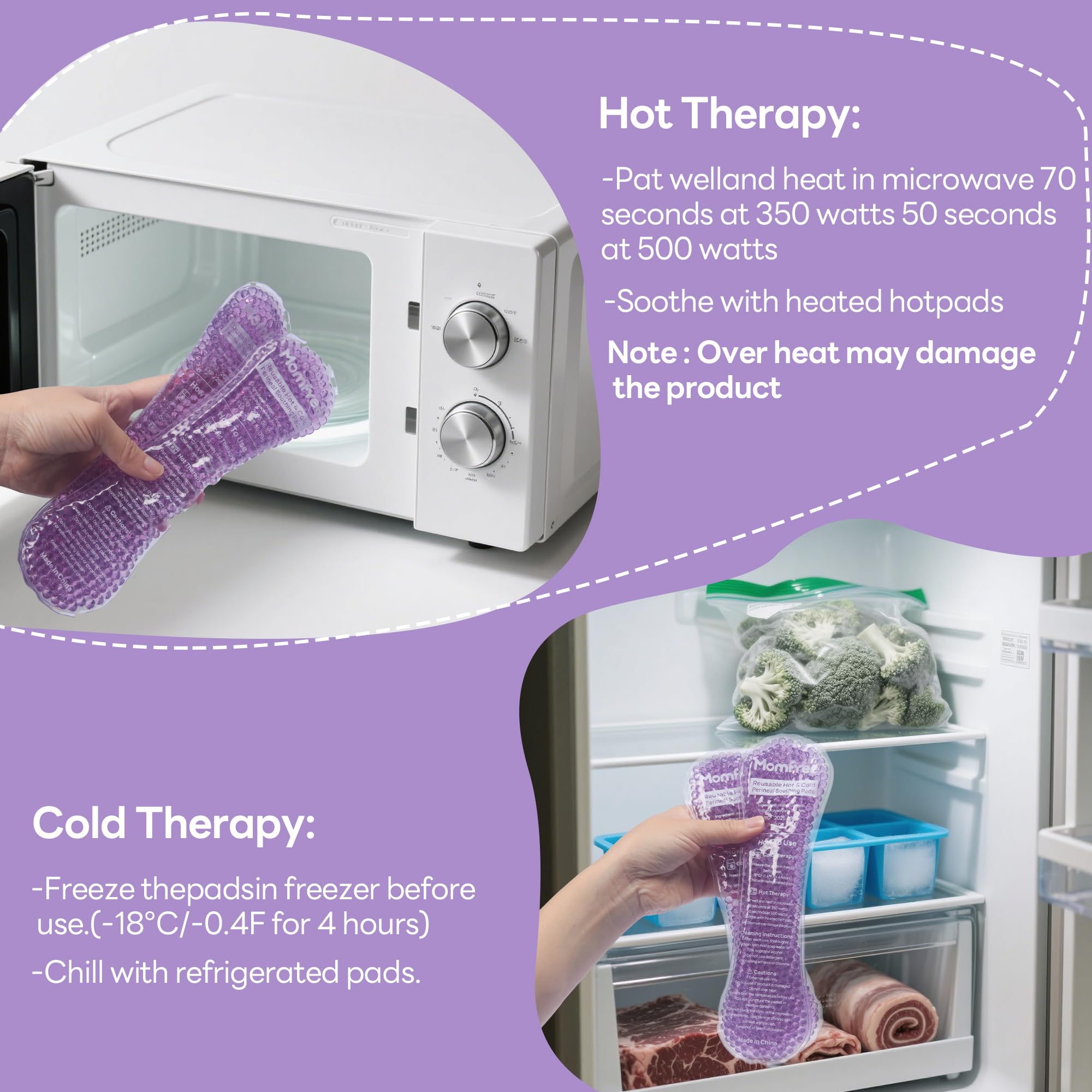 Momfree compresses chaudes et froides réutilisables pour le confort ciblé.