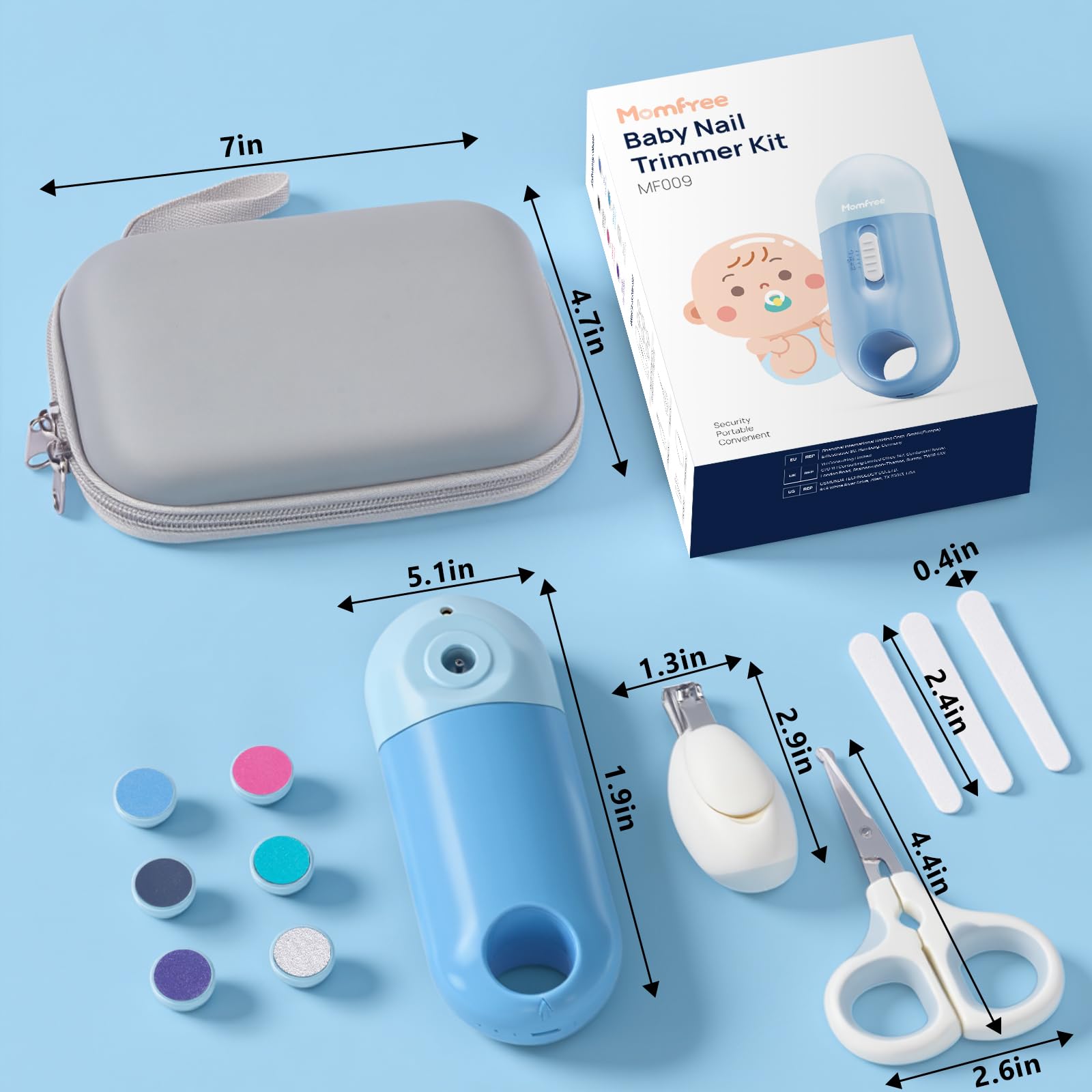 Poignée ergonomique Momfree et embouts sécurisés pour ongles délicats.