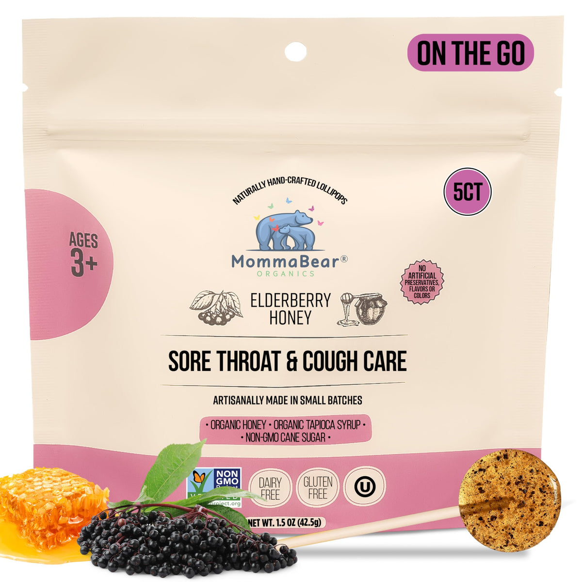 Sucettes MommaBear Organics pour gorge apaisante, emballage scellé