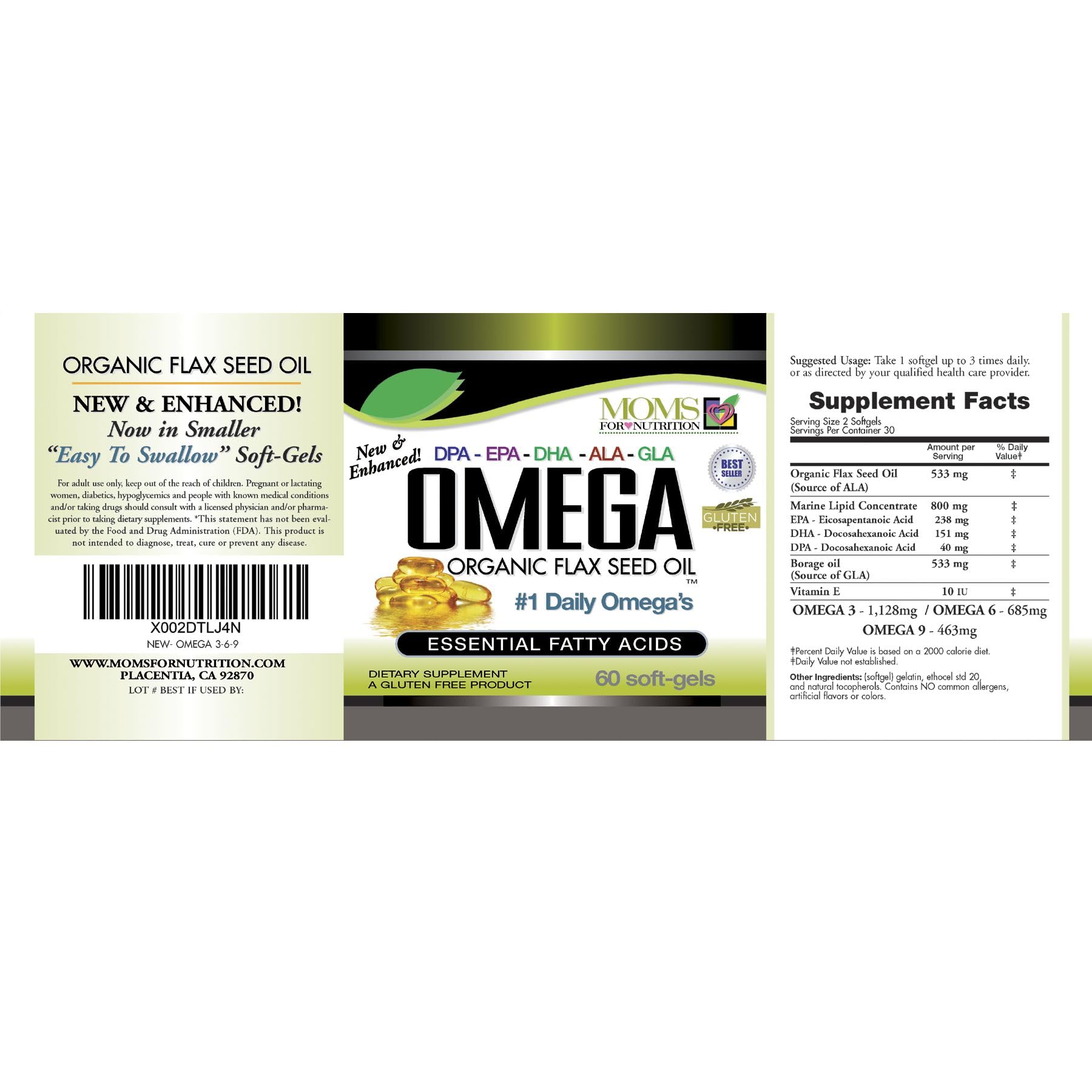 Moms For Nutrition etiquette-ingredients-omega3-6-9, affichage clair des acides gras essentiels.