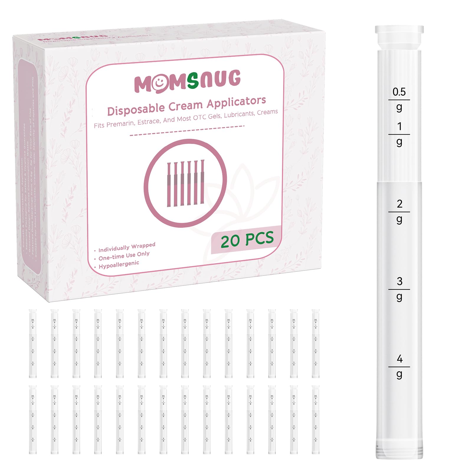 Applicateur Momsnug crème vaginale à emballage individuel, usage sûr et hygiénique.