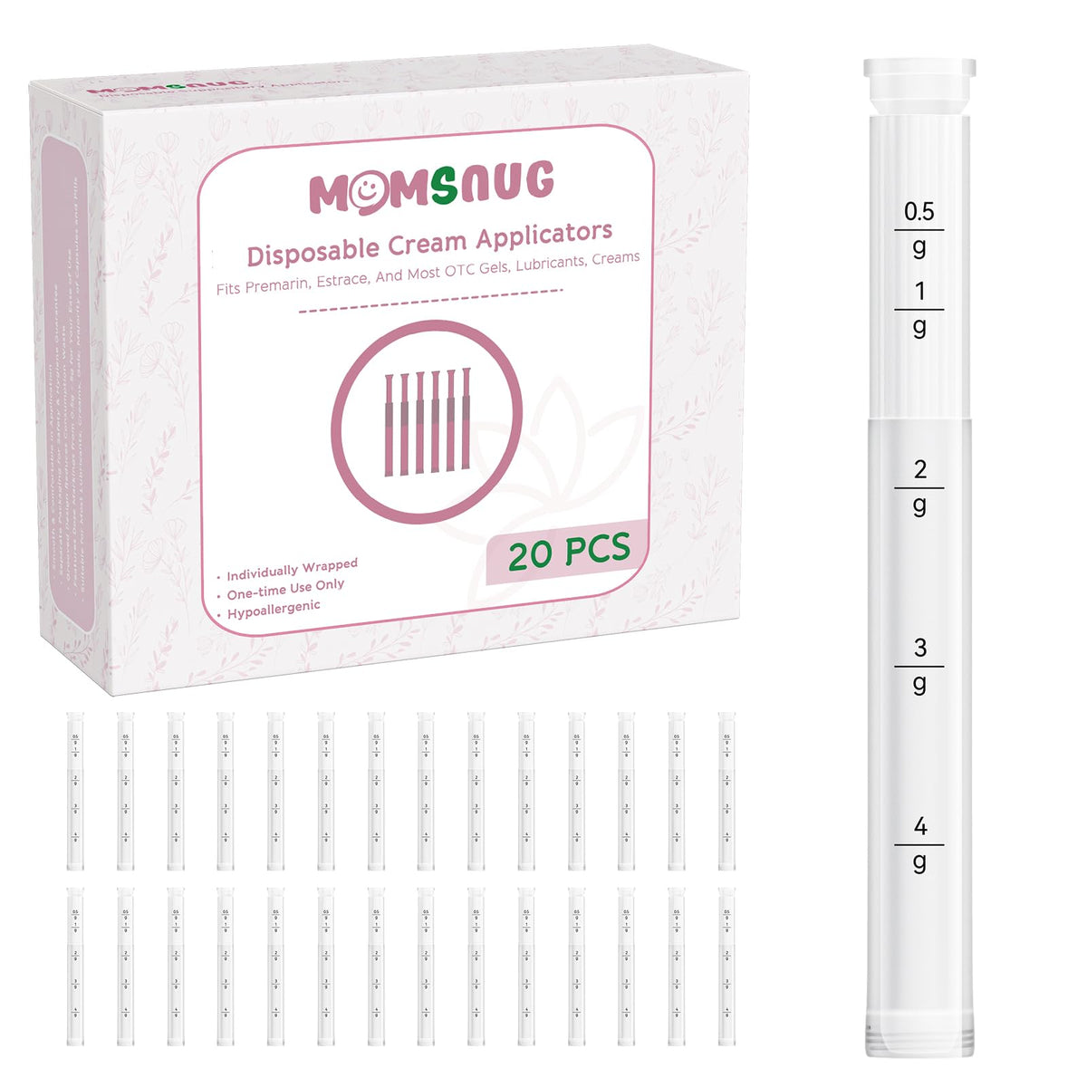 Applicateur Momsnug crème vaginale à emballage individuel, usage sûr et hygiénique.