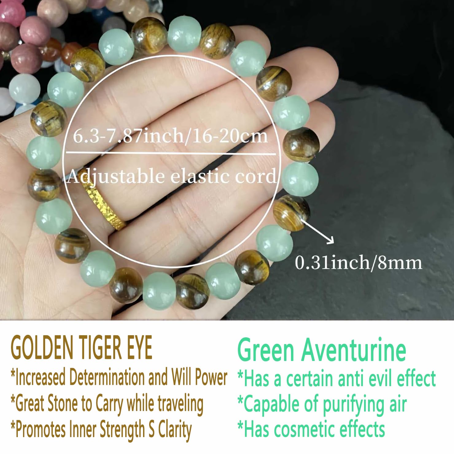 Bracelet Money Feng Shui perles naturelles, motif alterné élégant pour l'énergie.