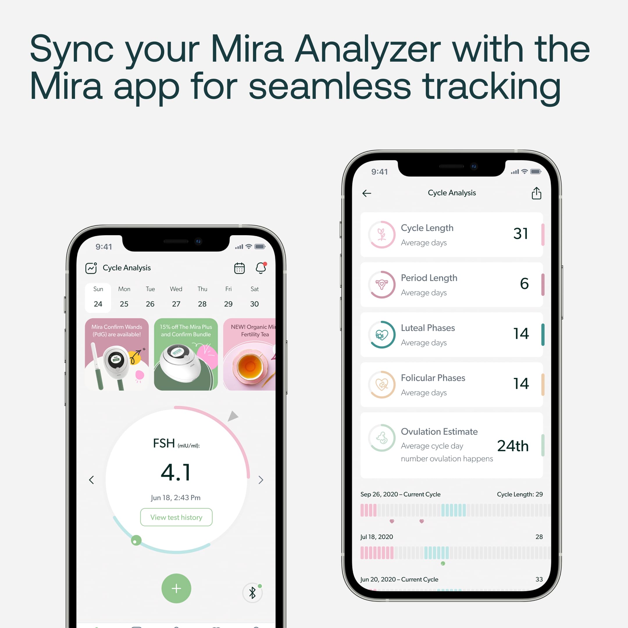 Moniteur et application Mira connectes sur smartphone pour suivre votre cycle.