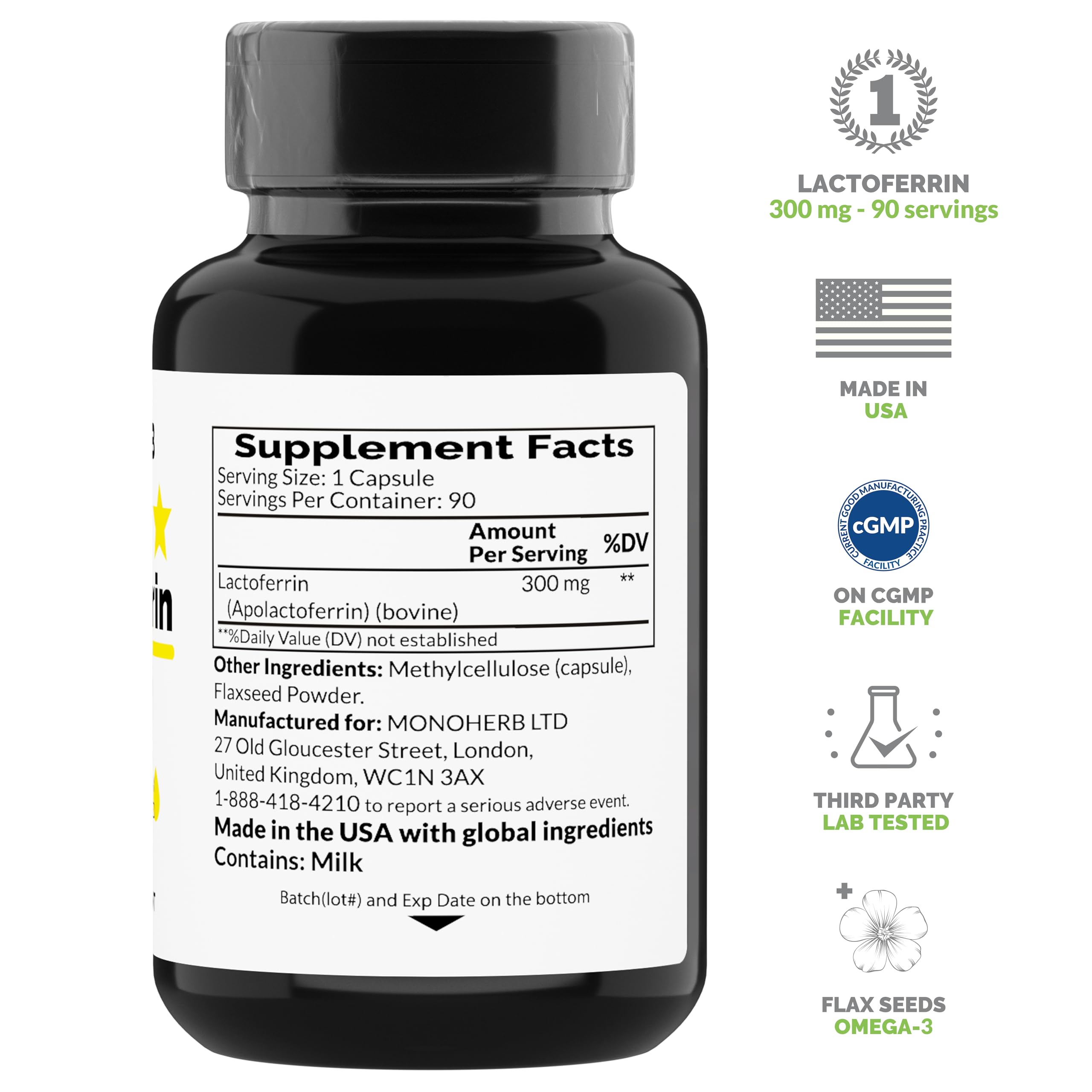 MONOHERB Bouteille de 90 capsules végétales, pratique et facile à avaler