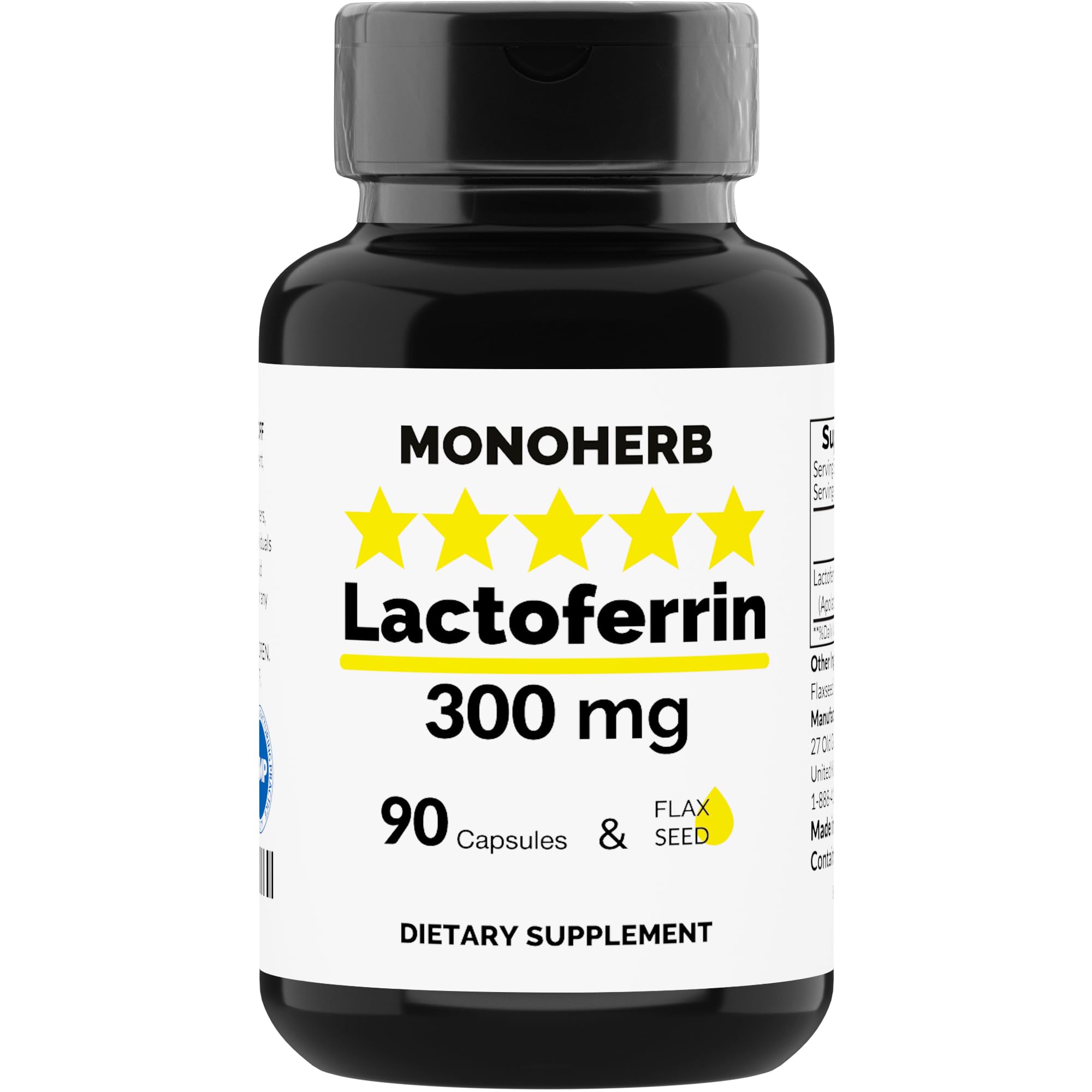 MONOHERB Lactoferrine 300 mg, capsules végétales, soutien digestif potentiel