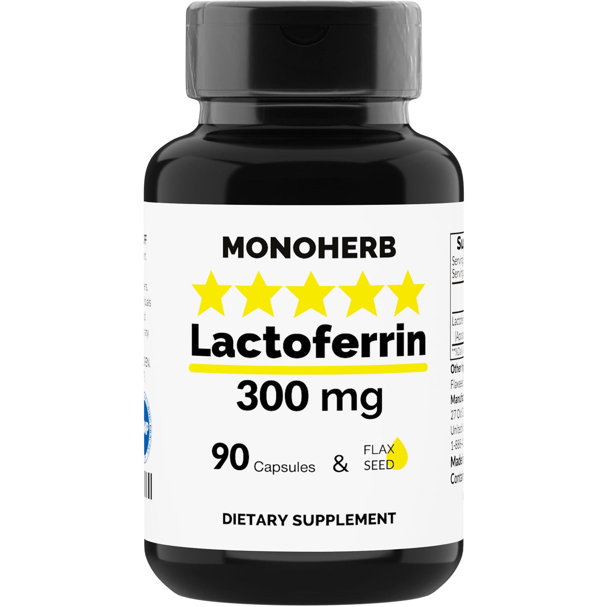 MONOHERB Lactoferrine 300 mg, capsules végétales, soutien digestif potentiel