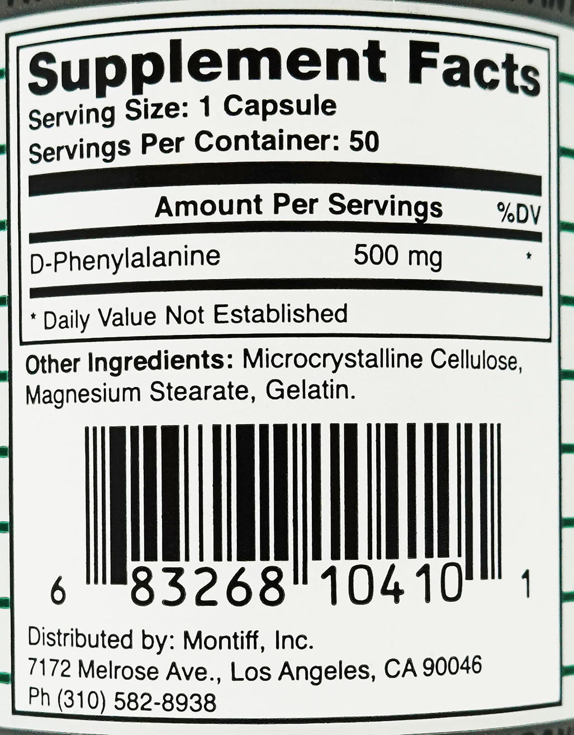 Montiff Pure D-Phényl Relief – etiquette claire avec posologie.