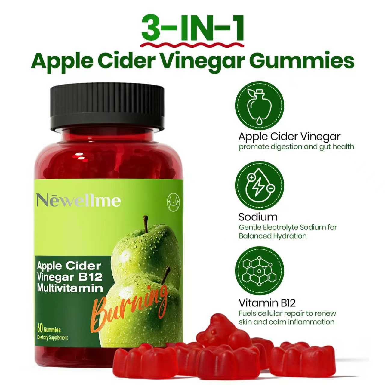 Gommes NEWELLME Montue cidre de pomme – zoom sur la texture et couleur naturelle.