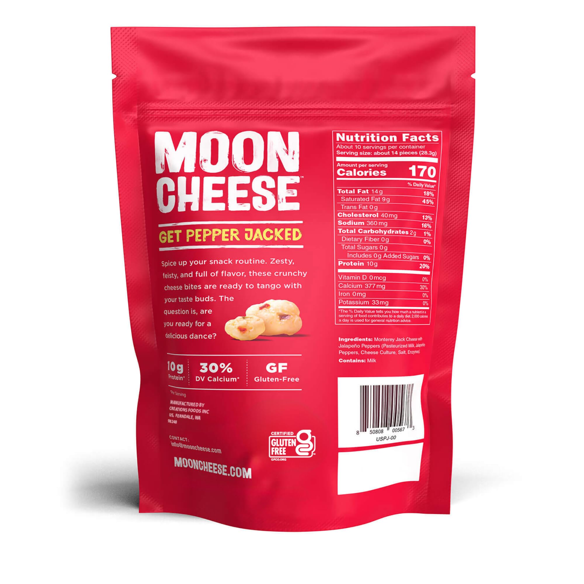 Moon Cheese bouchées, gros plan sur la texture fromagère croquante.