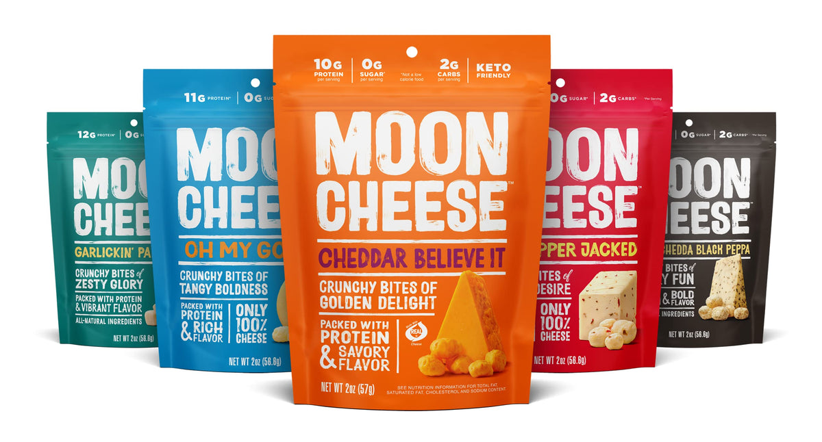 Moon Cheese Bouchées: assortiment saveurs, collation protéinée pratique et savoureuse