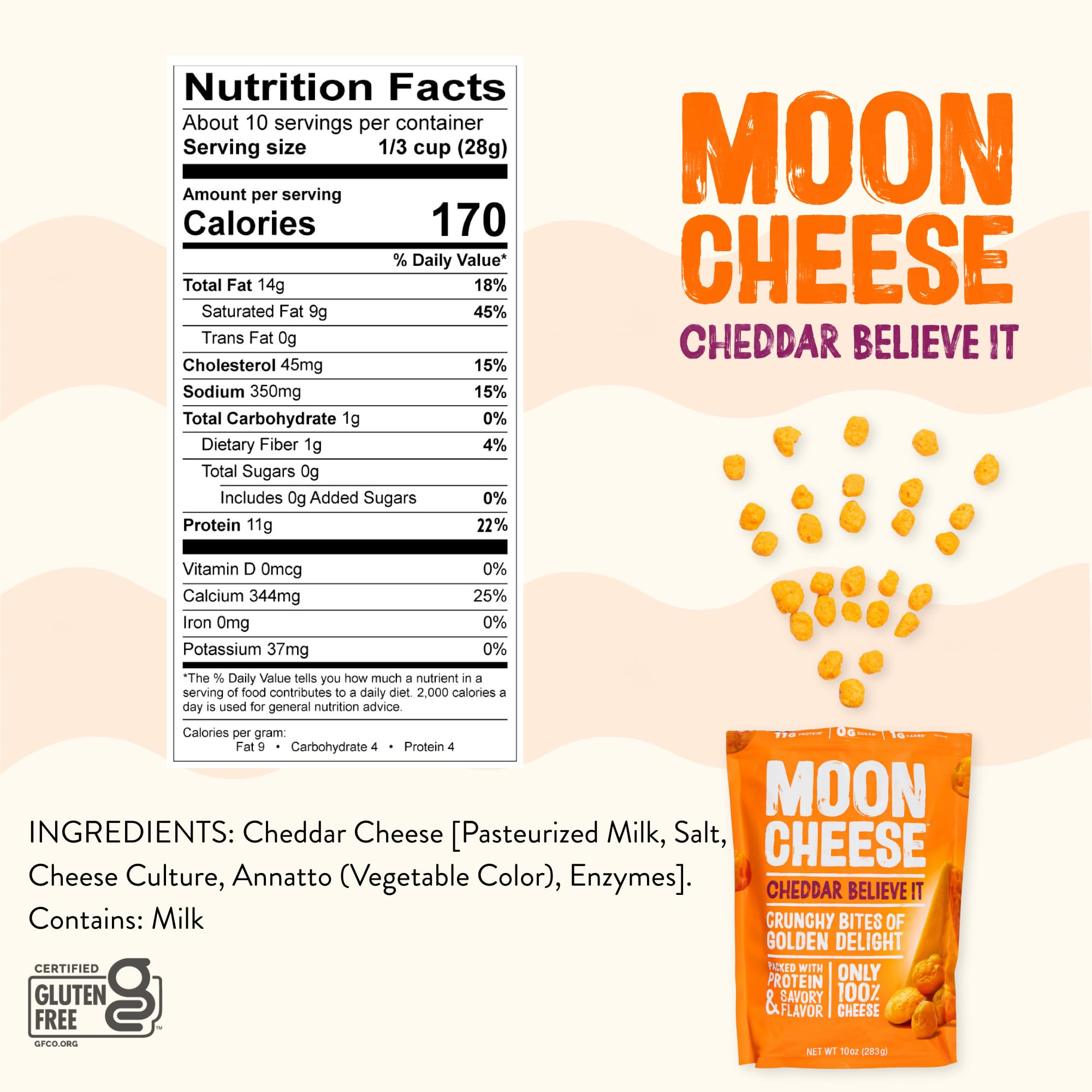 Moon Cheese cheddar Believe It fromage 100% réel et riche en protéines