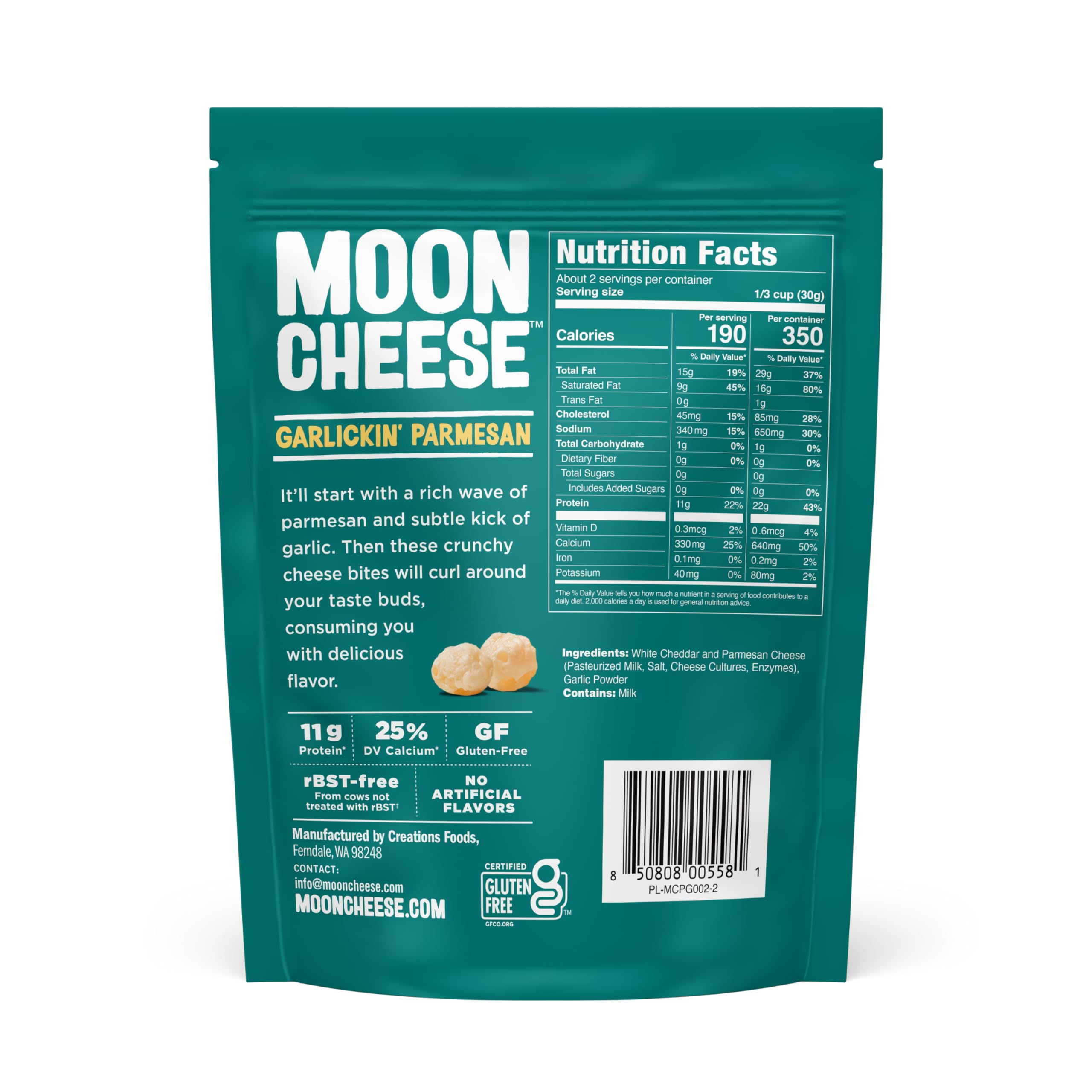 Moon Cheese coffret 3 paquets parmesan ail, pratique pour emporter.