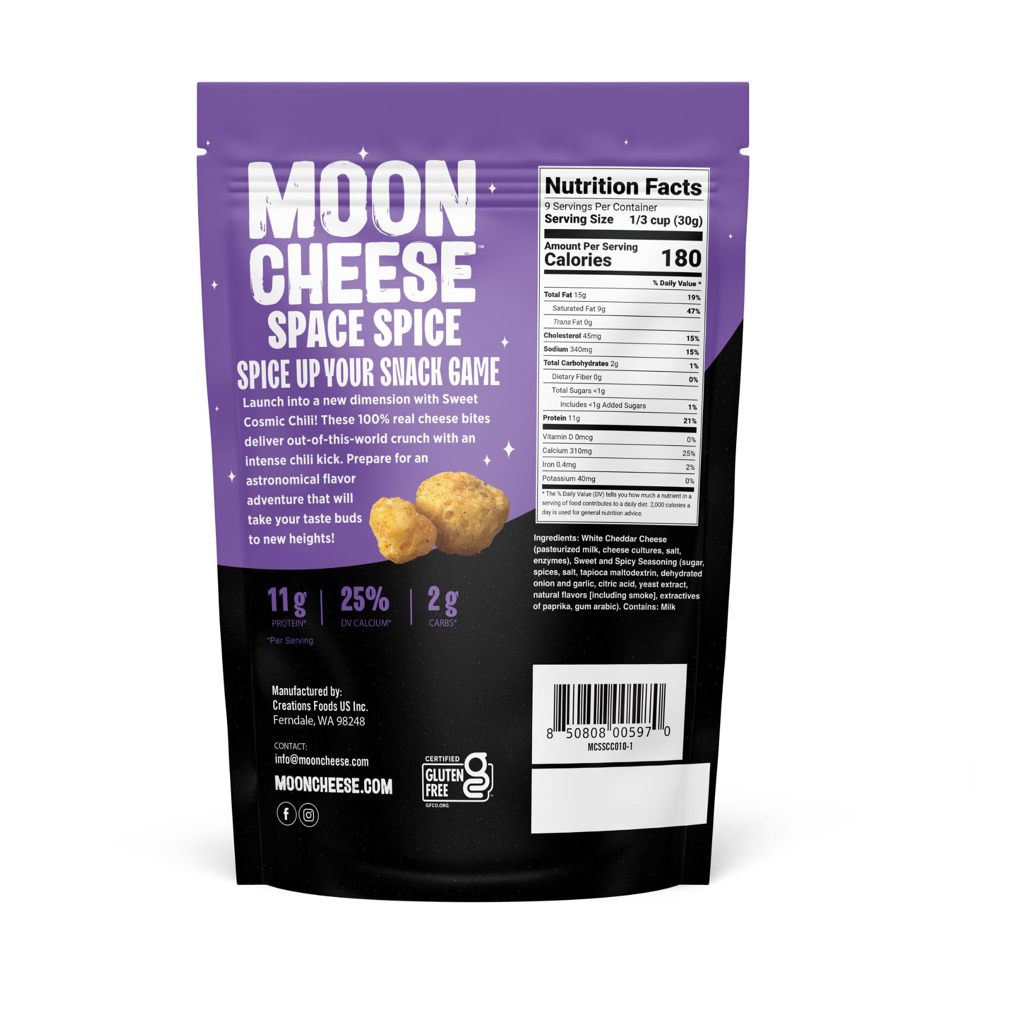 Moon Cheese Épice spatiale – bouchée protéinée idéale pour collation rapide.