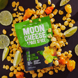 Moon Cheese ingrédients-panel met en évidence fromage réel et sans sucre ajouté.