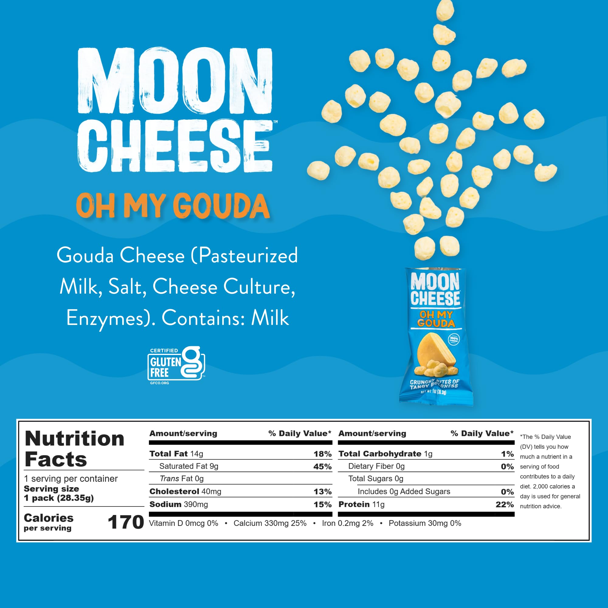 Moon Cheese Oh My Gouda emballage 12 sachets pour une collation pratique